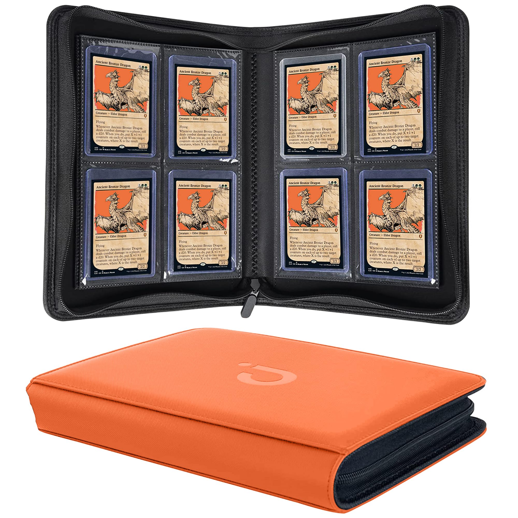 D DACCKIT Toploader Binder, Holds 112 Toploaders, 4 Pocket Top Loader Binders with Sleeves for 3" x 4" Rigid Card Holders for Trading Cards in 3 x 4'' Toploaders - Orange
