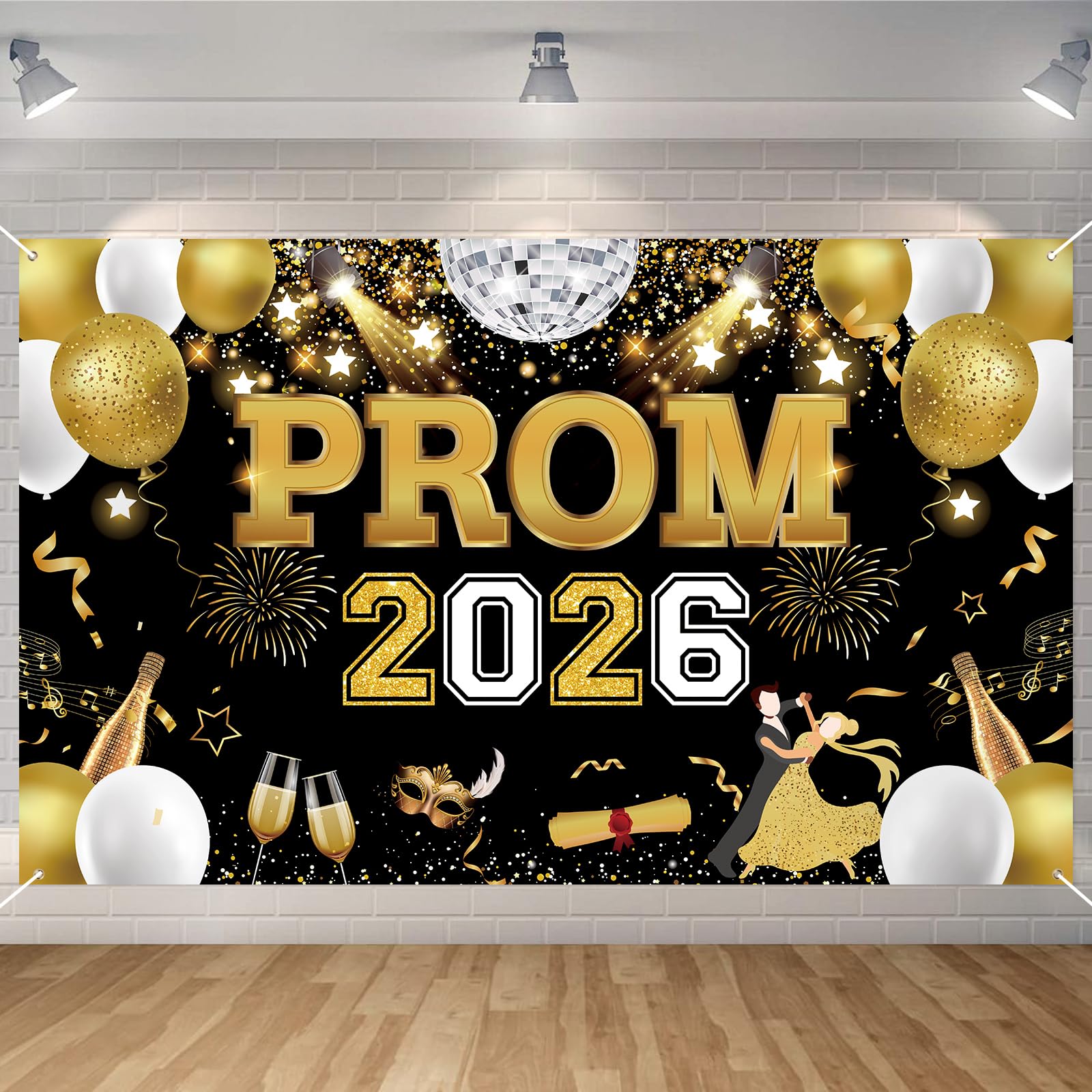 Prom Banner 2026, Seutgjie Large Prom Night Party Decorations Black and Gold Fabric Congrats Grad Class of 2026 Banner Congratulations Graduation Season Backdrop 70.8 * 43.3in — image 1