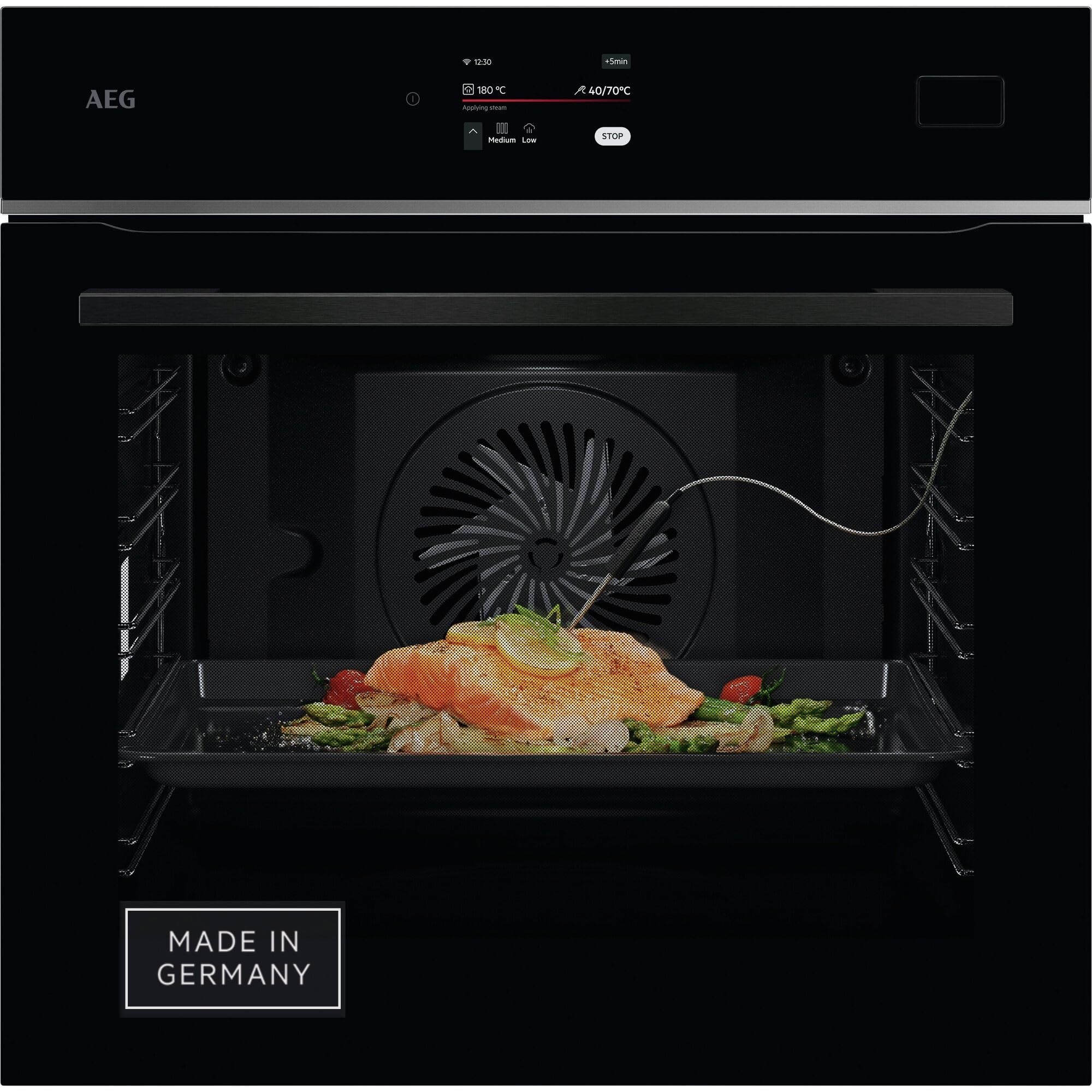 AEG Wifi Einbau-Dampfbackofen, Multidampfgarer, Serie 8 Touch-Swipe-Display mit Schritt für Schritt assistiertem Kochen, Made in Germany, 100% Auto-Dampf, App-Rezepte, TB8SB72WAB