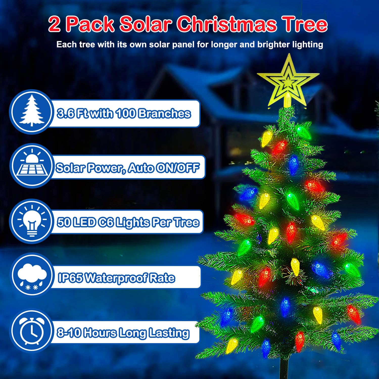 2 Stück 90 cm Solar-Weihnachtsbaum für den Außenbereich, 8 Modi, Solar-Weihnachtsbaumlichter mit 100 LEDs, wasserdichte Solar-Weihnachtsbeleuchtung für Hof, Veranda, Weg, Grab, Friedhof, Dekoration