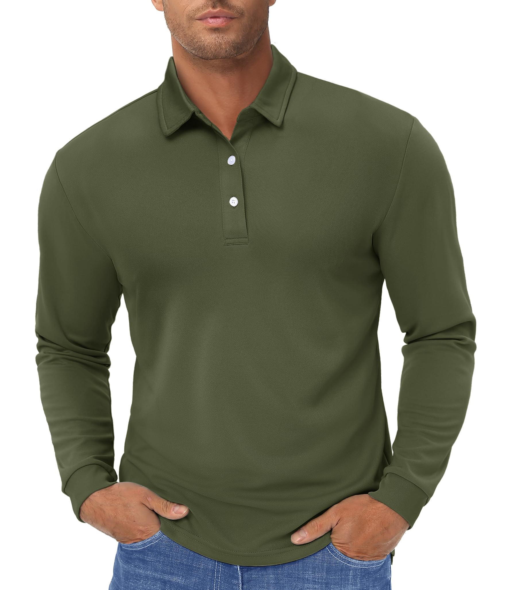 TACVASEN Men's Polo Shirts Long Sleeve Golf Quick Dry Moisture Wicking Lightweight Casual Shirt with 3-Buttons