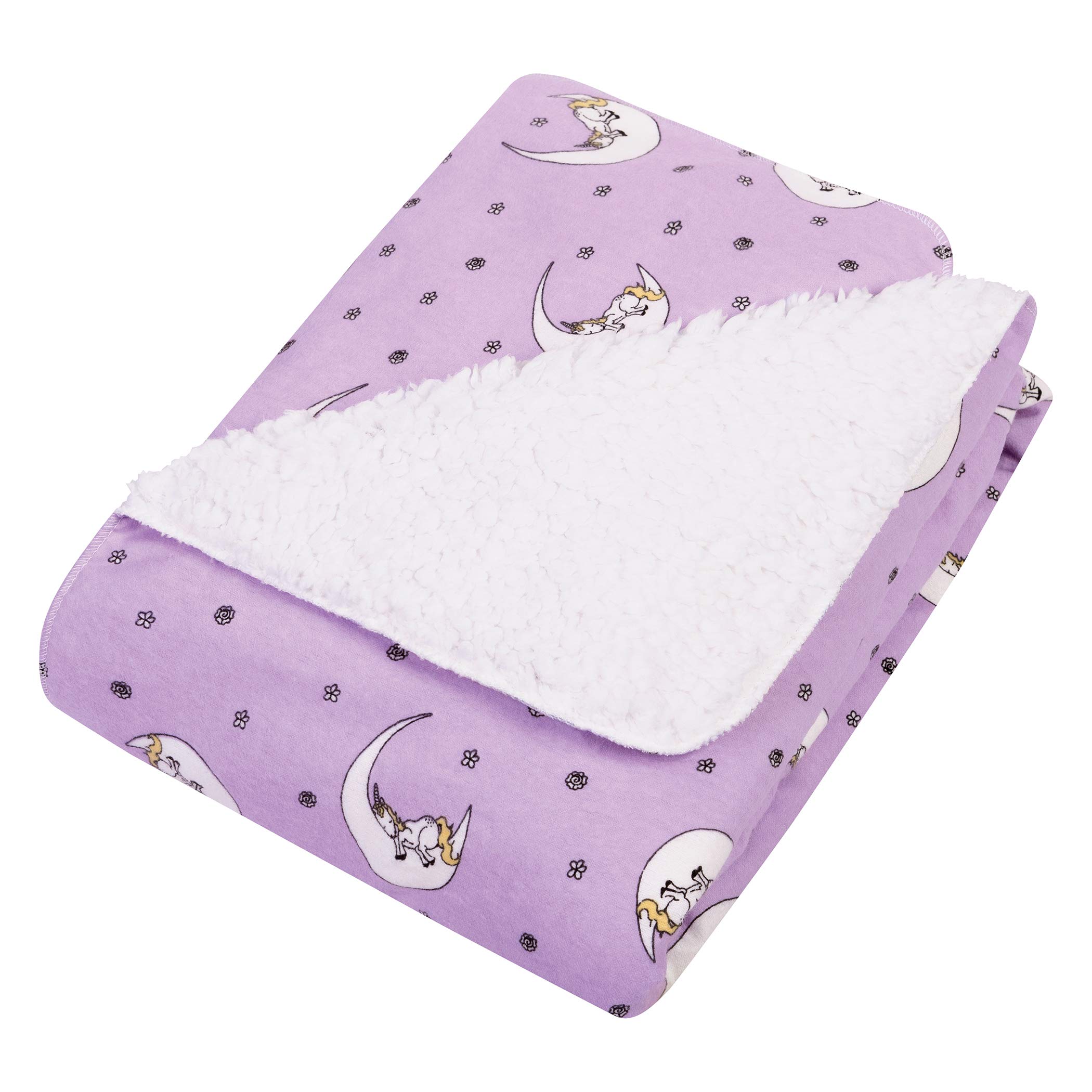 Trend Lab Unicorn Moon Flannel and White Faux Shearling Baby Blanket, 30 in x 40 in