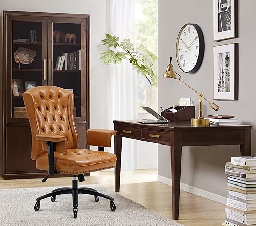 Miniatura 2 de YAMASORO Silla de oficina ejecutiva ergonómica con ruedas de goma y reposabrazos, sillas de escritorio de piel sintética, cómodas sillas de