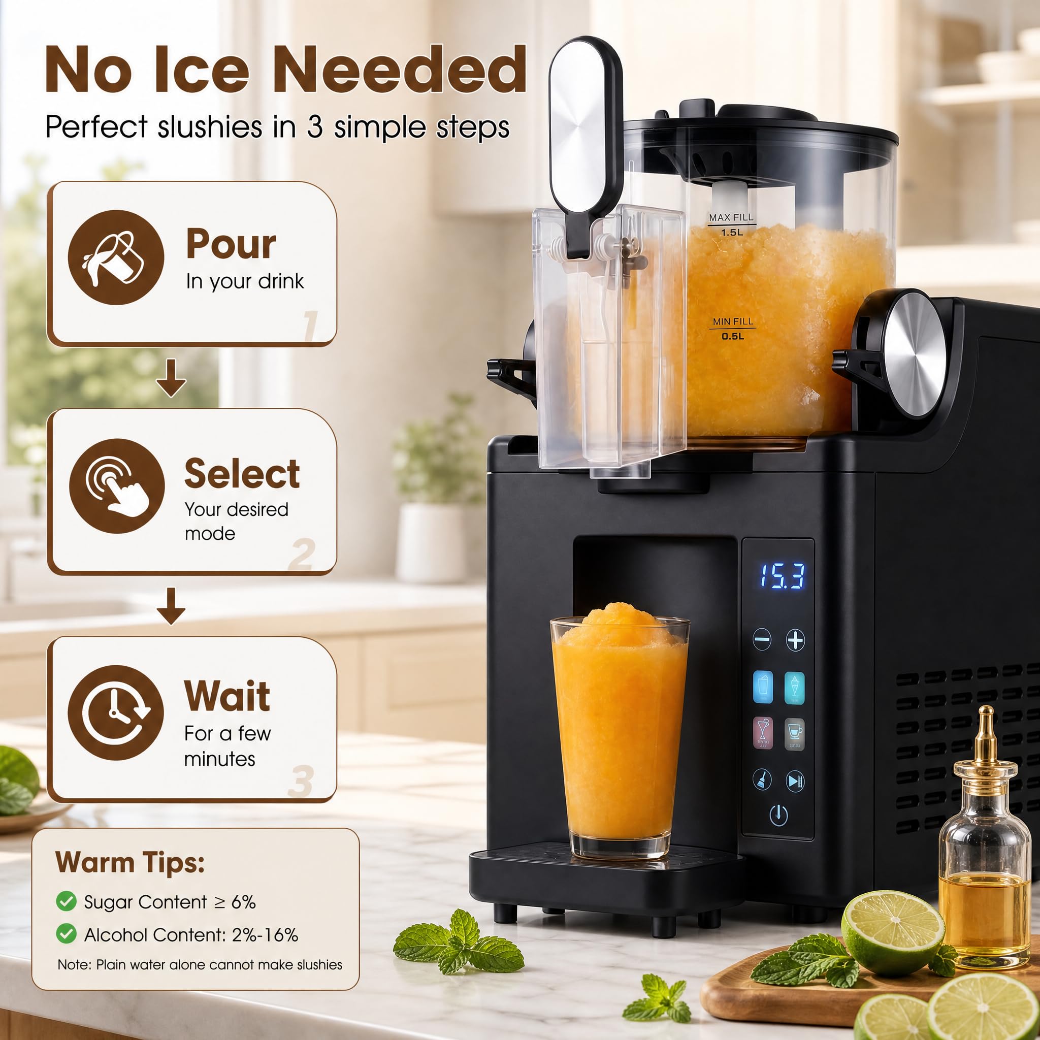 LIFEZEAL Maszyna do lodów typu slush, 1,5 L maszynka do lodów włoskich z 220 W kompresorem | Maszynka do lodów do slushies, koktajli, frappés i koktajli mlecznych, automatyczne czyszczenie, wyświetlacz LED, 4 programy