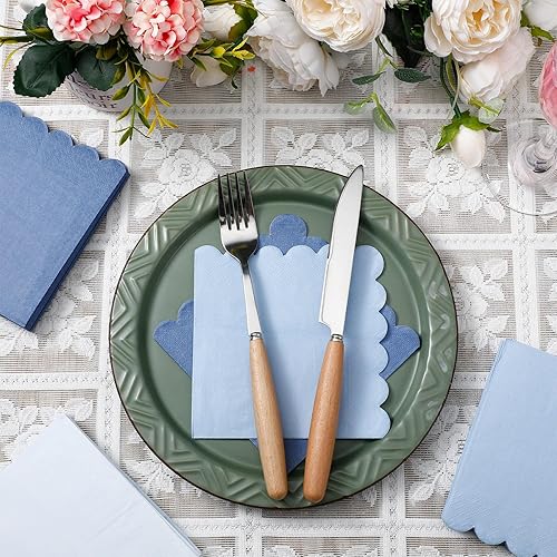 Miniatura 4 de Paquete de 100 servilletas de cóctel de 5 x 5 pulgadas, servilletas festoneadas para bebidas, servilletas de papel de color degradado con bordes