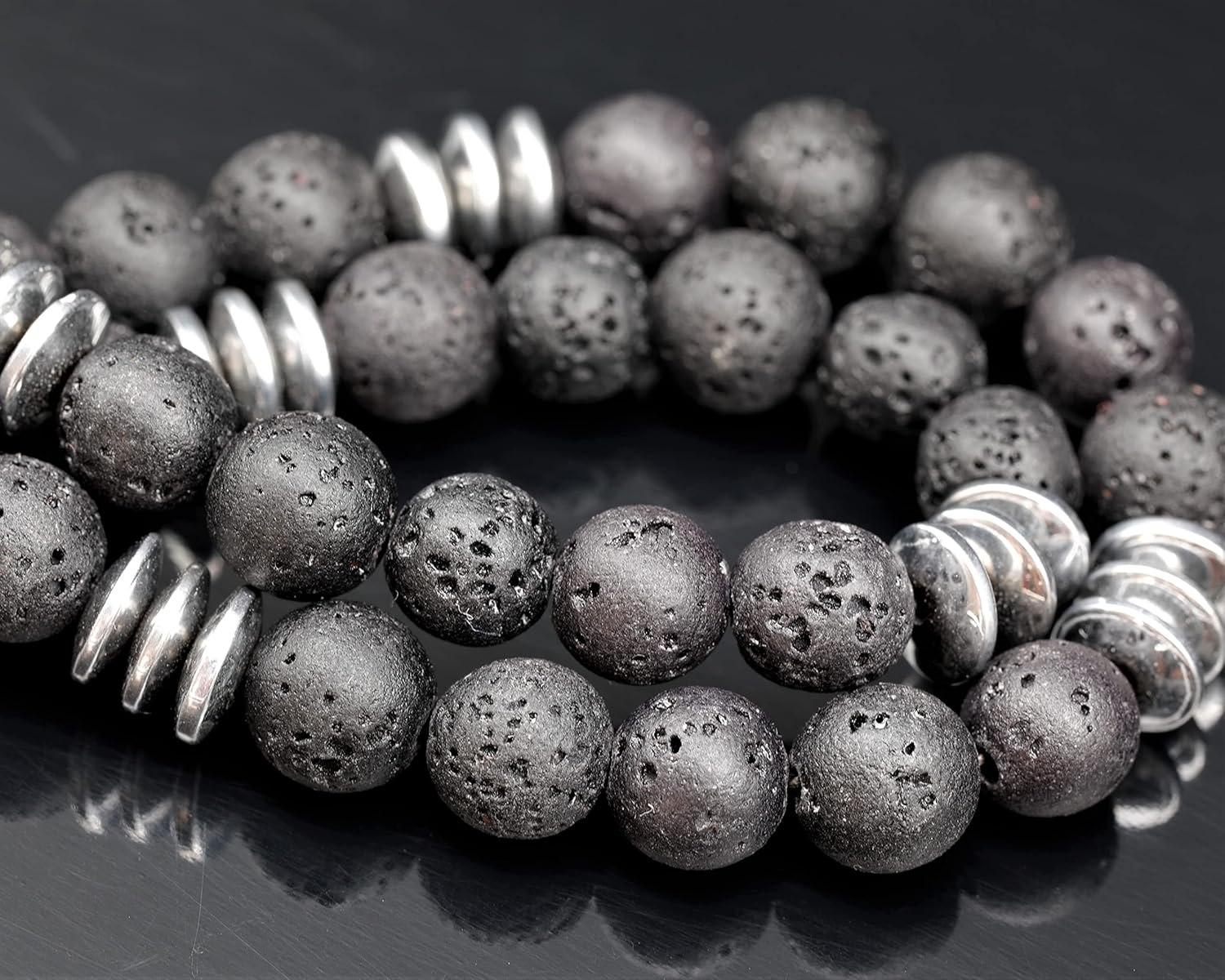 ElisaJewelryArt - Natural Quartz Pointed Pendant Black Lava Stone Beaded Necklace Genuine Gemstone Healing Stone Clasp Closure Necklace Unisex Necklace - Image 2