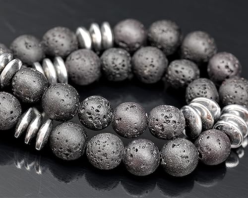 Miniatura 5 de ElisaJewelryArt - Natural Pink Quartz Pointed Pendant Black Lava Stone Beaded Necklace Genuine Gemstone Love Stone Clasp Closure Necklace Unisex