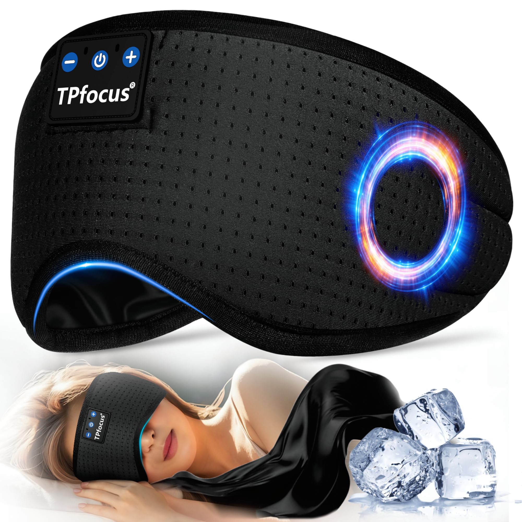 Antifaz para Dormir Auriculares Bluetooth Diadema, Antifaces para Dormir Verano de Lado Antifaz Seda para Oficina, Viajes Aéreos, ASMR,Gadgets Tecnológicos Geniales, (Negro)