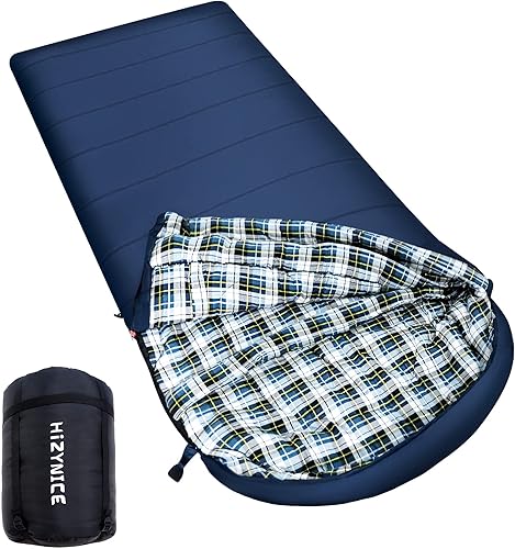 Saco de dormir de 0 grados 100% franela de algodón XXL para adultos grandes y altos, clima frío, invierno, campamento de cero grados, saco de