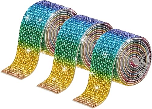 MECCANIXITY 3 rollos de cinta de diamantes de imitación autoadhesiva de 1 pulgada y 3 yardas para proyectos de artes y manualidades, pasteles de