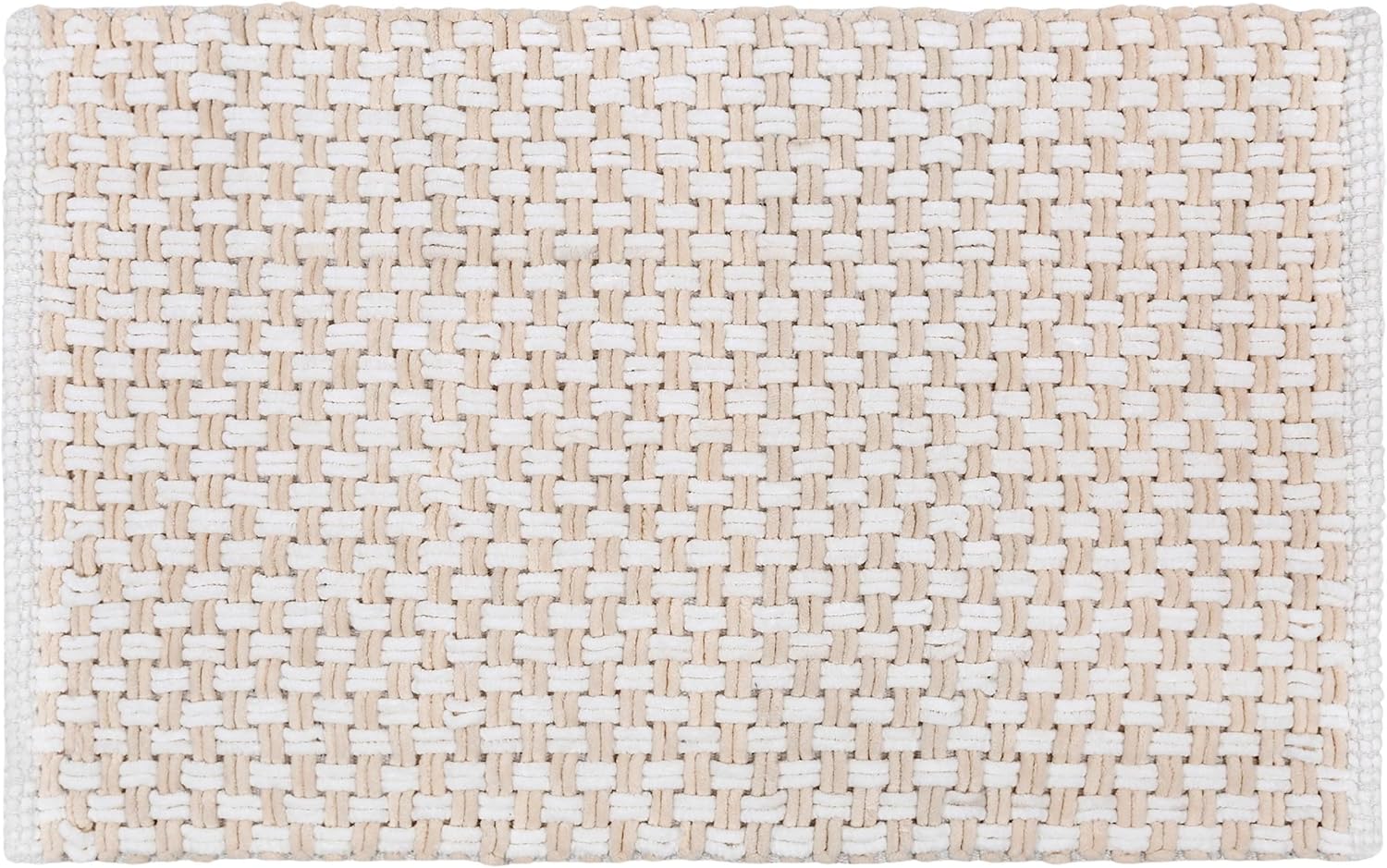 White and Turquoise Braided Bath Mat 50 x 80 cm – Absorbent Plush Microfibre, High Weight (White-Cream)