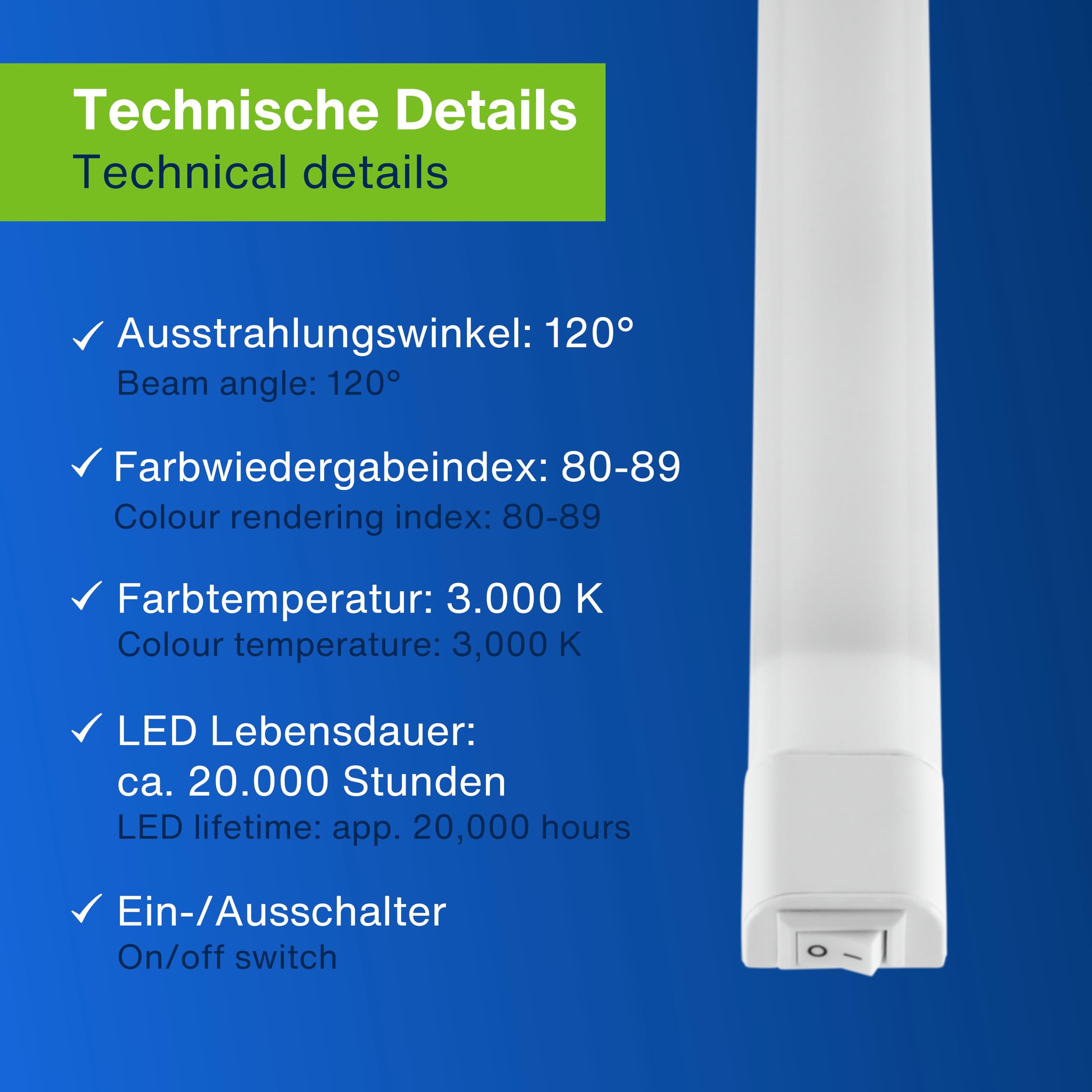 REV Lampa podszafkowa LED do kuchni – oświetlenie szafki 80 cm, 12 W, 1020 lumenów, ciepła biel – listwa LED do kuchni z przełącznikiem – łatwy montaż, biała