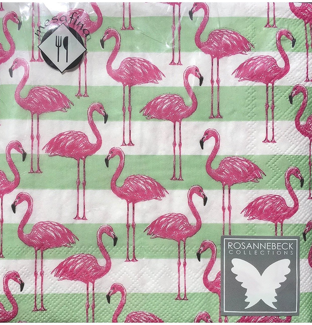 Mesafina Rosanne Beck Cocktail Beverage Paper Napkins, Stripe Pink Flamingo, 40 ct