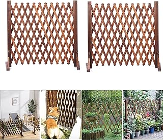 Nisorpa 2 Pack Retractable Wooden Fences Extendable Instant Fence Portable Expandable Garden Wooden Pet Safety Barrier Gate Freestanding Wood Fence Partition for Home Yard Garden Indoor Outdoor