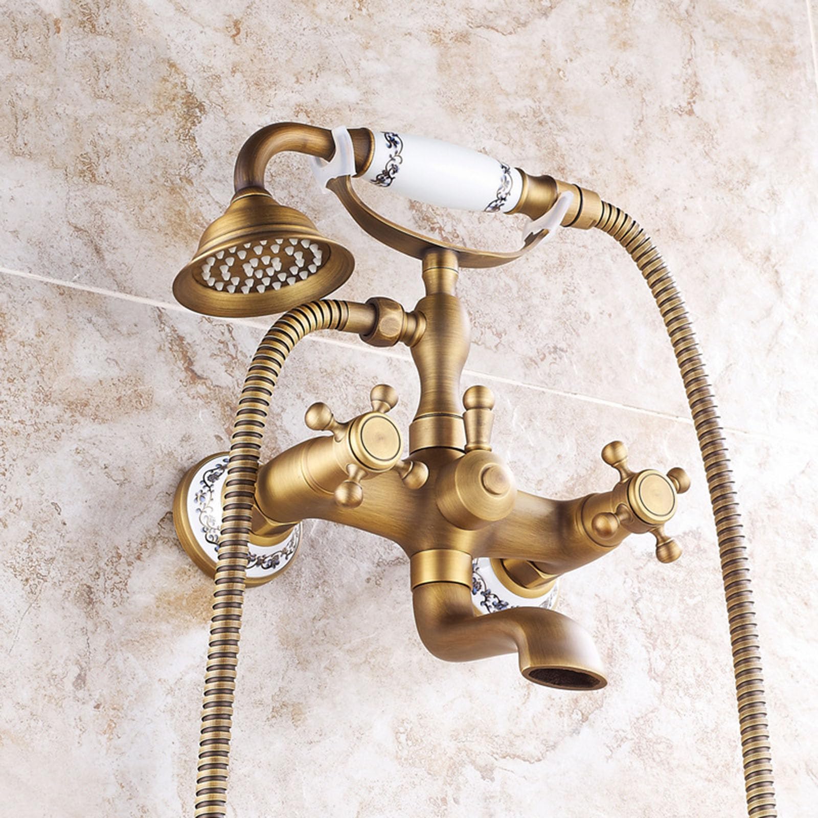Robinet mitigeur de bain en laiton résistant au calcaire avec douche murale