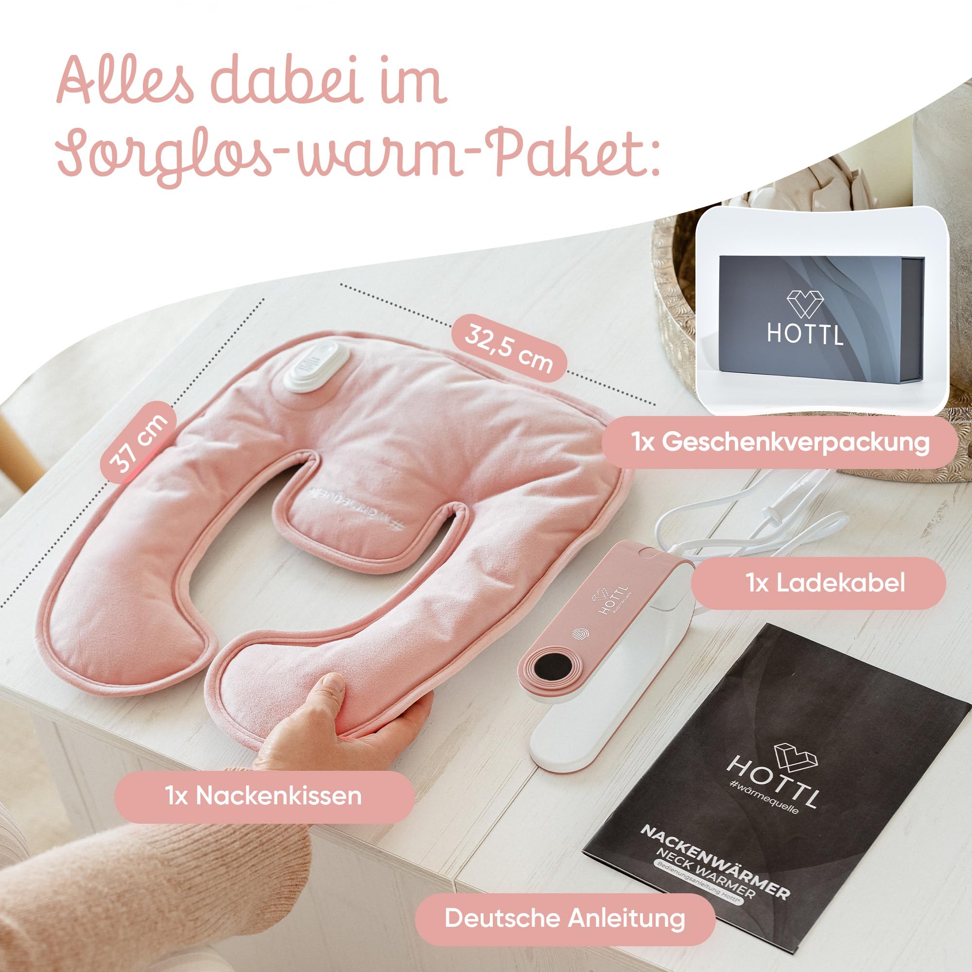 Elektrischer Nackenwärmer ohne Wasserbefüllung | Wärmeflasche für Nacken, Rücken & Schulter – schnelle Wärme auf Knopfdruck, sicher & flexibel | HOTTL (Cherry blossom pink)