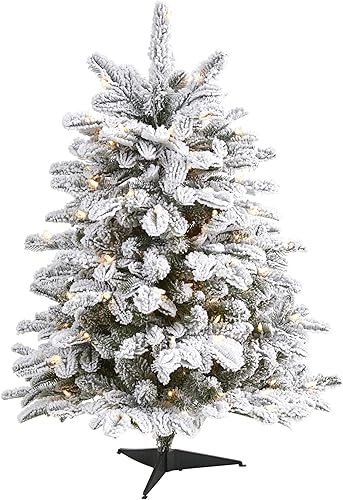 Nearly Natural Árbol de Navidad artificial de abeto de Carolina del Norte de 3 pies con 150 luces blancas cálidas y 545 ramas flexibles