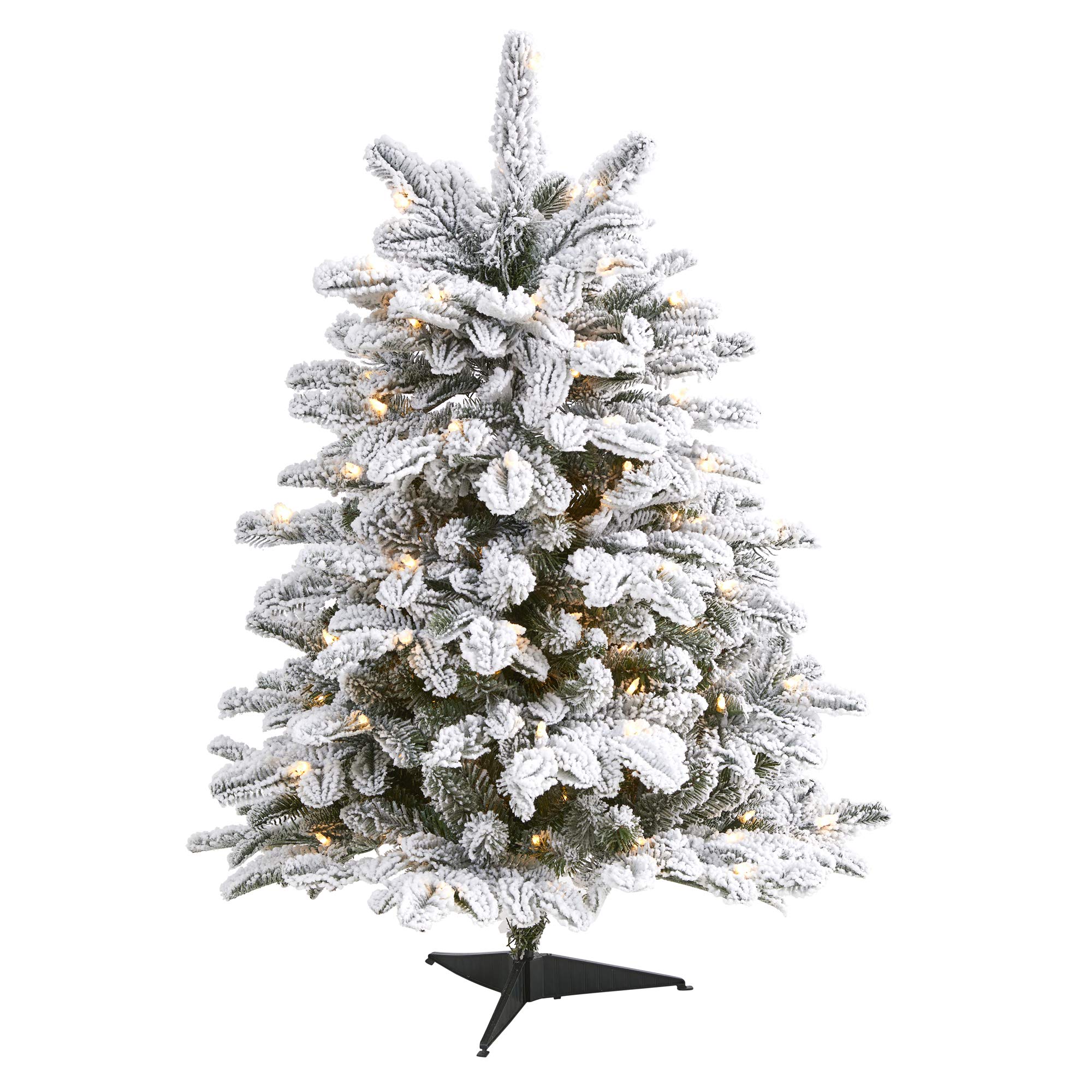 Nearly Natural 3ft. Flocked North Carolina Fir Artificial Christmas Tree with 150 Warm White Lights and 545 Bendable Branches