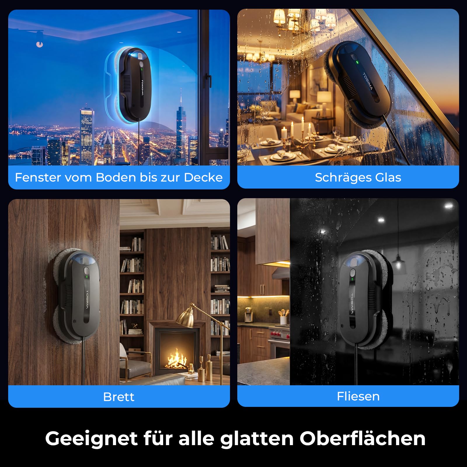 Tosima X1 Fensterputzroboter – Fensterroboter mit Doppeldüsen & Ultraschall-Wasserzerstäubung, 85-ml-Wassertank mit Sichtfenster, automatischer Fensterputzer