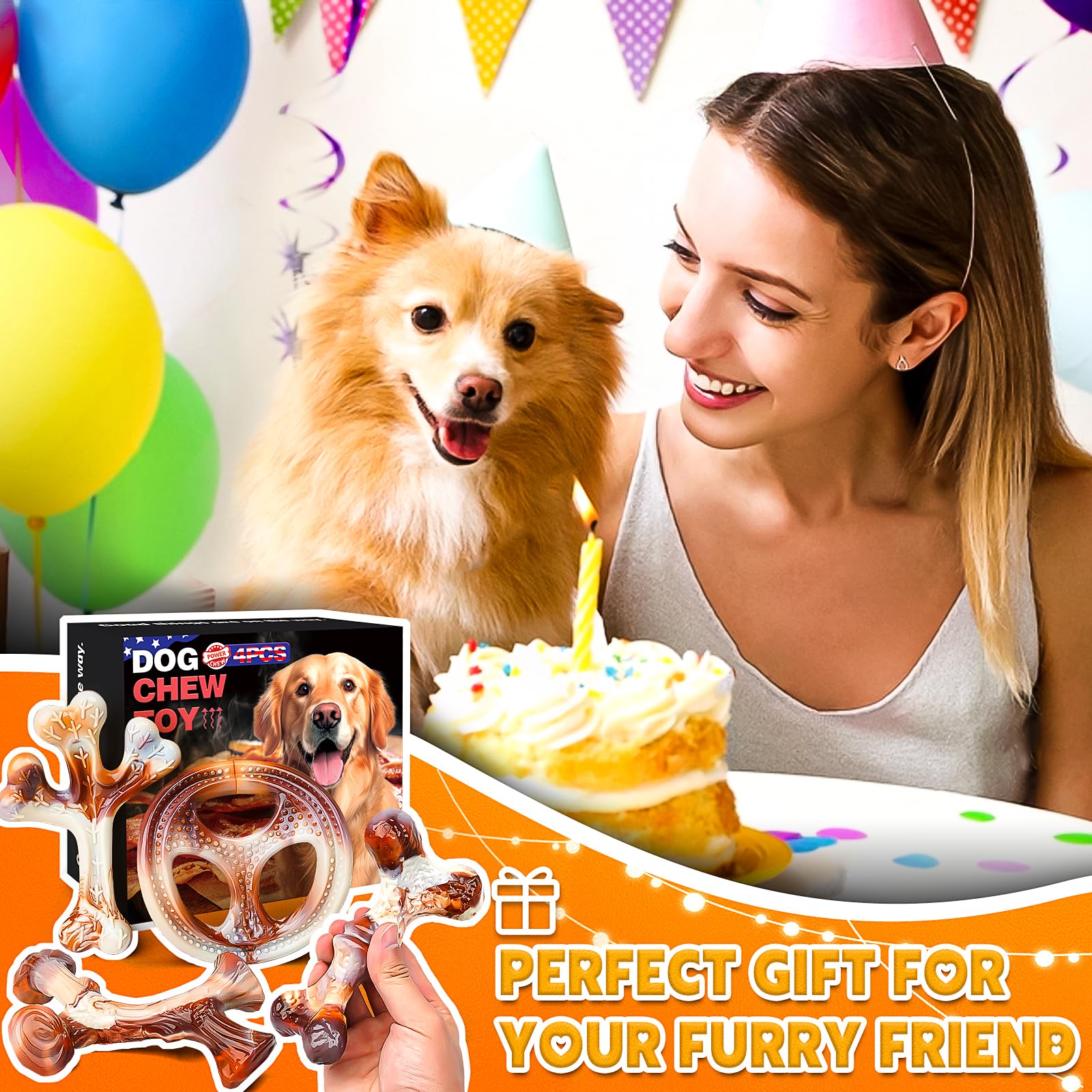 Paquete de 4 juguetes masticables para perros para masticadores agresivos, juguetes indestructibles para razas grandes, medianas y pequeñas, masticables duraderos con sabor a tocino, huesos de