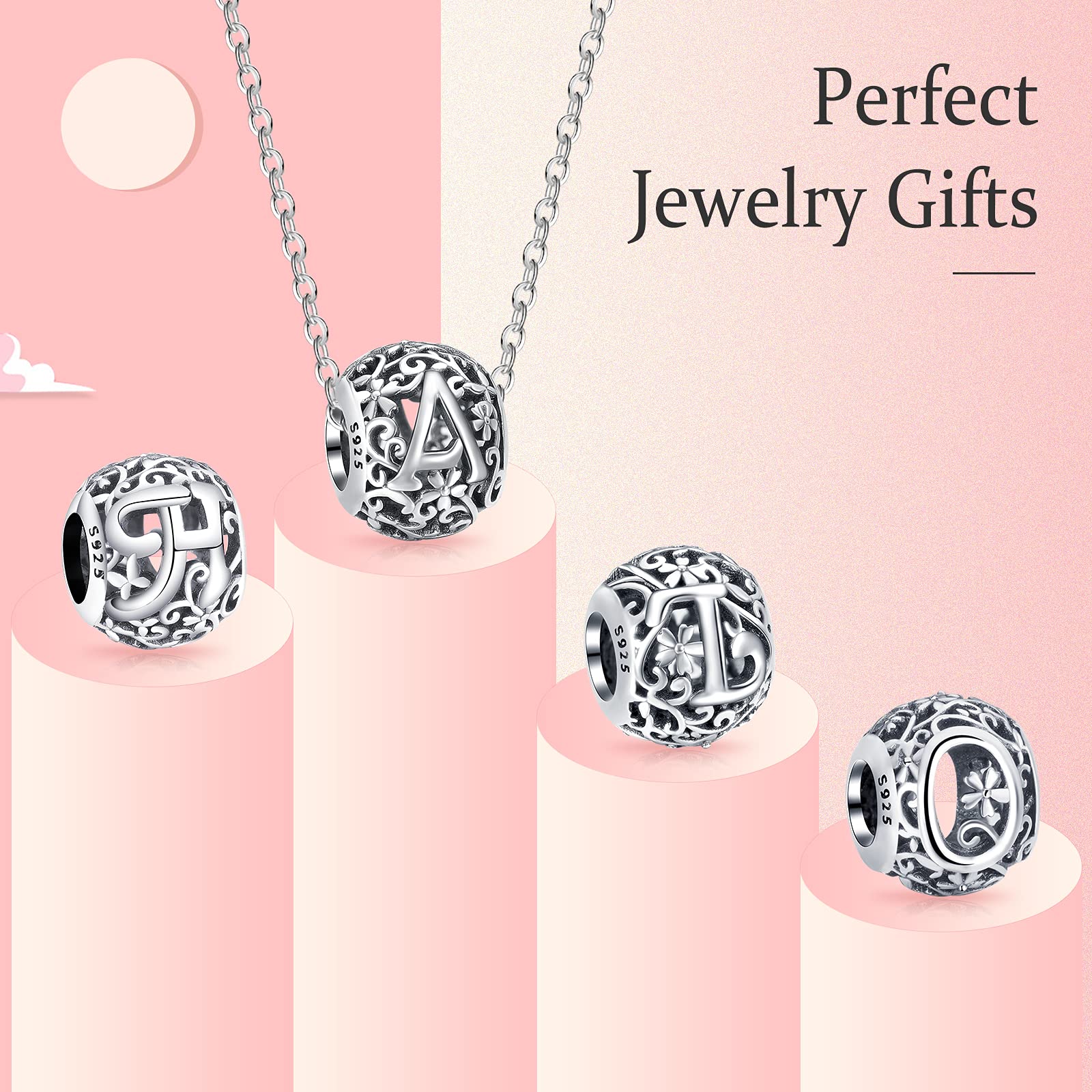 Annmors Charm in argento Sterling 925 con ciondolo a forma di lettera dell'alfabeto, utilizzabile come iniziale o per formare parole, compatibile con bracciali