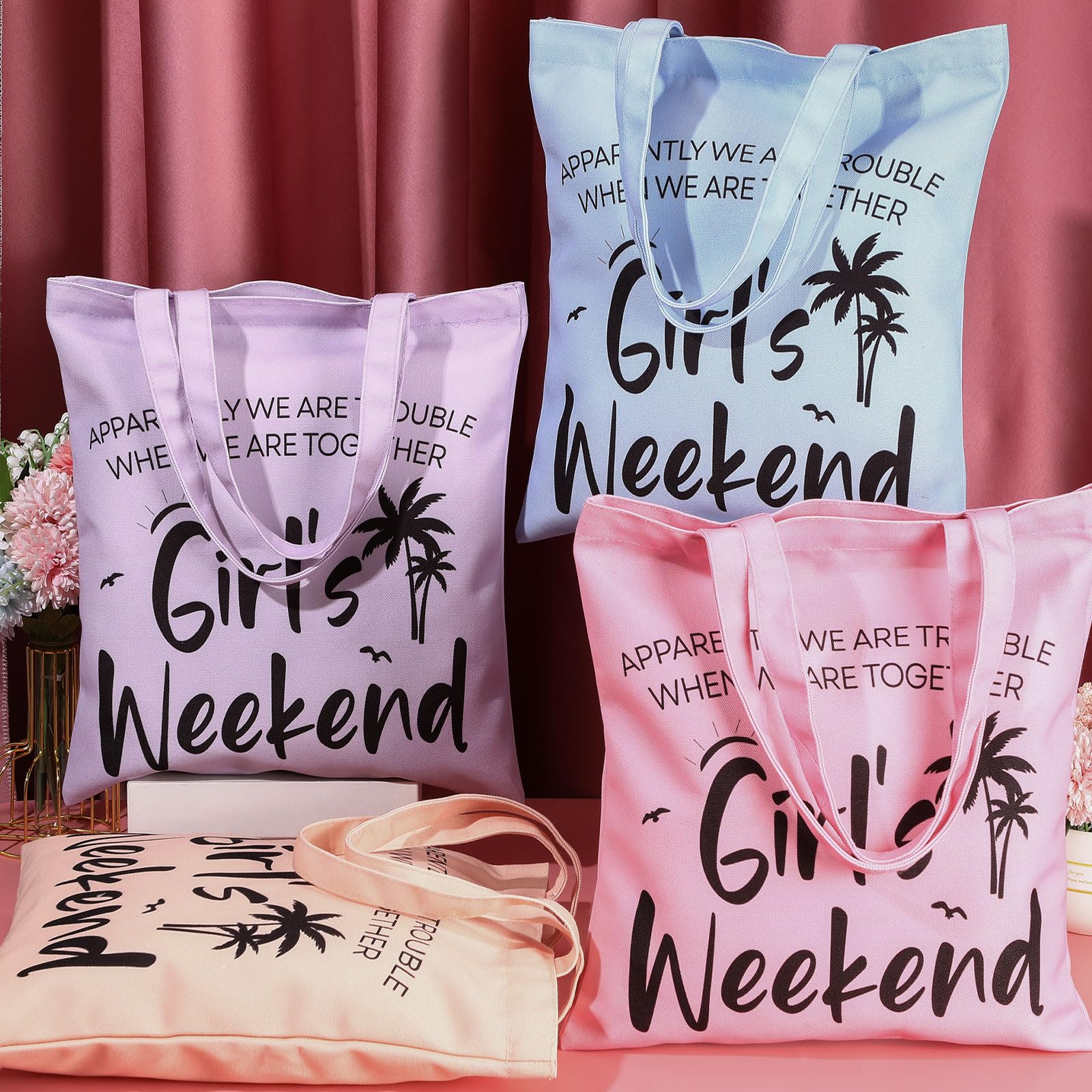 Paterr 8 Pcs Girls Weekend Trip Gifts for Women 4 Makeup Bags 4 Tote Bags Galentine Summer Vacation Bestie Friendship Favors(Weekend,Stylish Color)