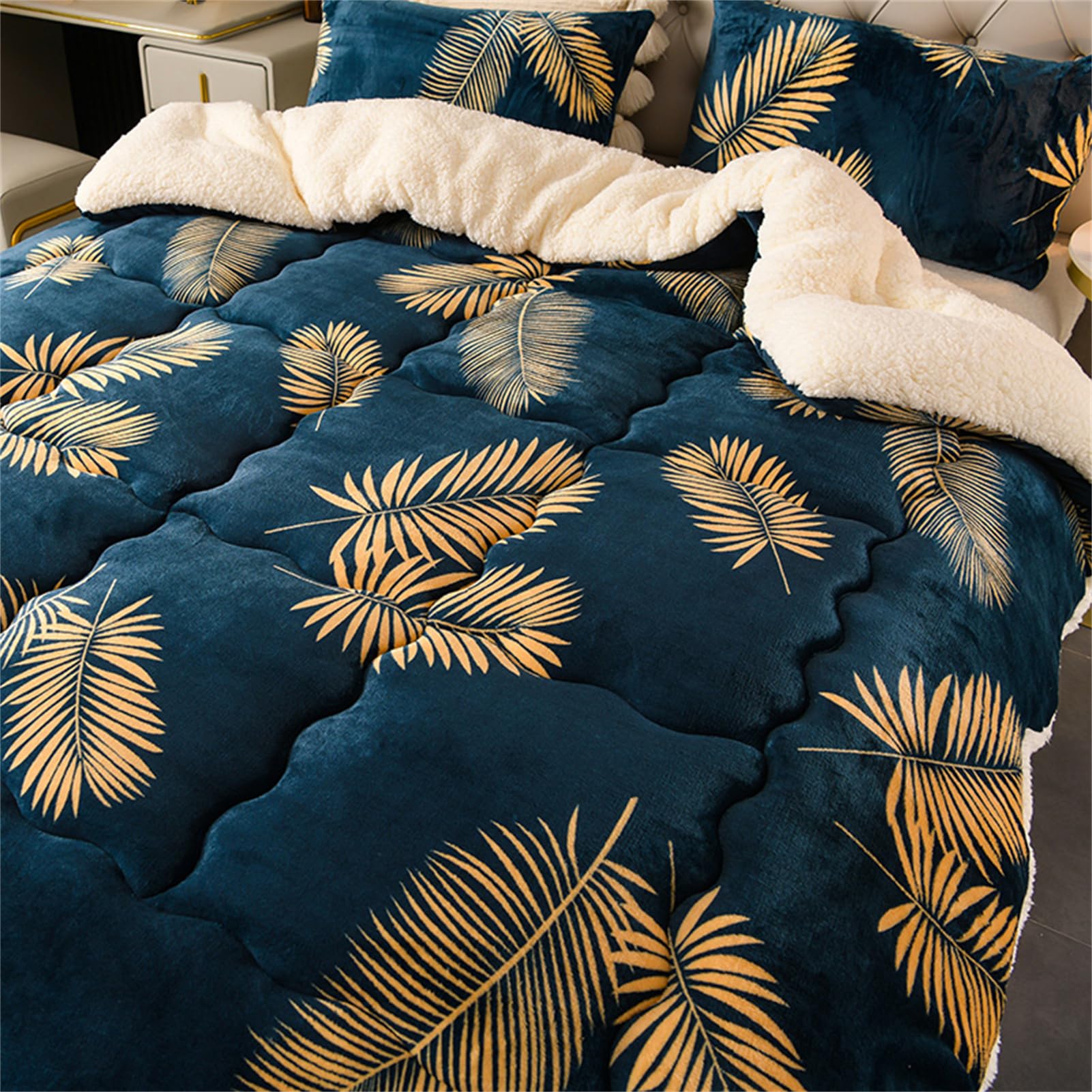 Bettdecke Winter,Schwere Decke Zum Schlafen,Dicke Bettdecke,Gewichtsdecke,Warme Lamm Kaschmir Decke,Winter Decke Warm,Bettdecke Ohne Bezug Nutzbar (Marine,180x220cm-3kg)