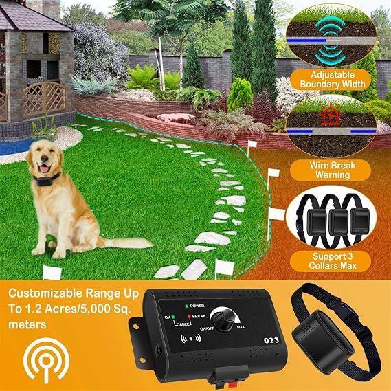 Electronic Pet Fencing System Wireless Electric Dog Fence System Underground/In-ground Electronic Pet Containment System Max. 5000m2 Adjustable Effective with One Battery-operared Training,fo