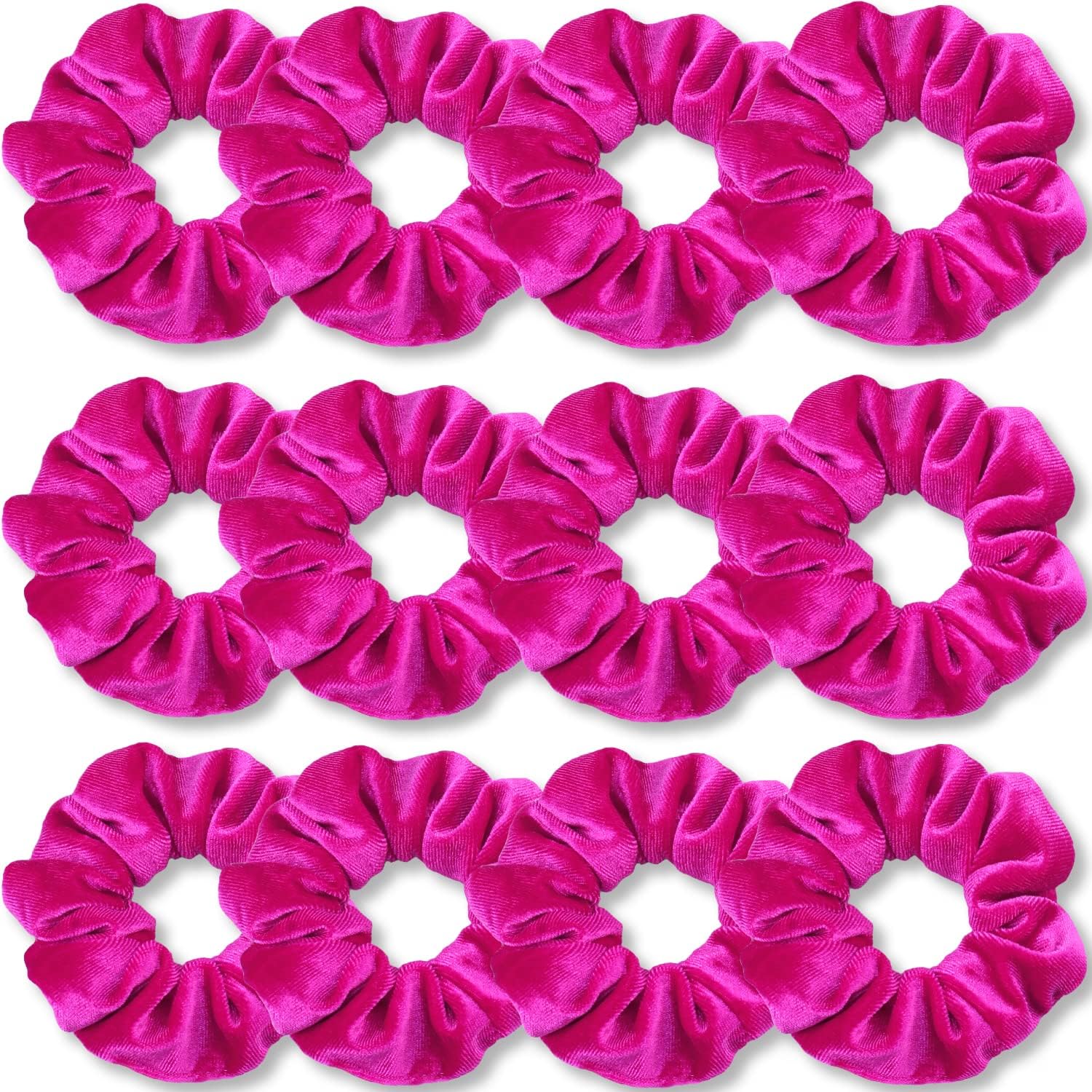 VENUSTE Hot Pink Scrunchies, Premium Velvet Scrunchy for Hair, Solid Colors Thick Hair Bands, Soft Ropes Ponytail Holder Hair Accessories for Women and Girls, 12 Pack