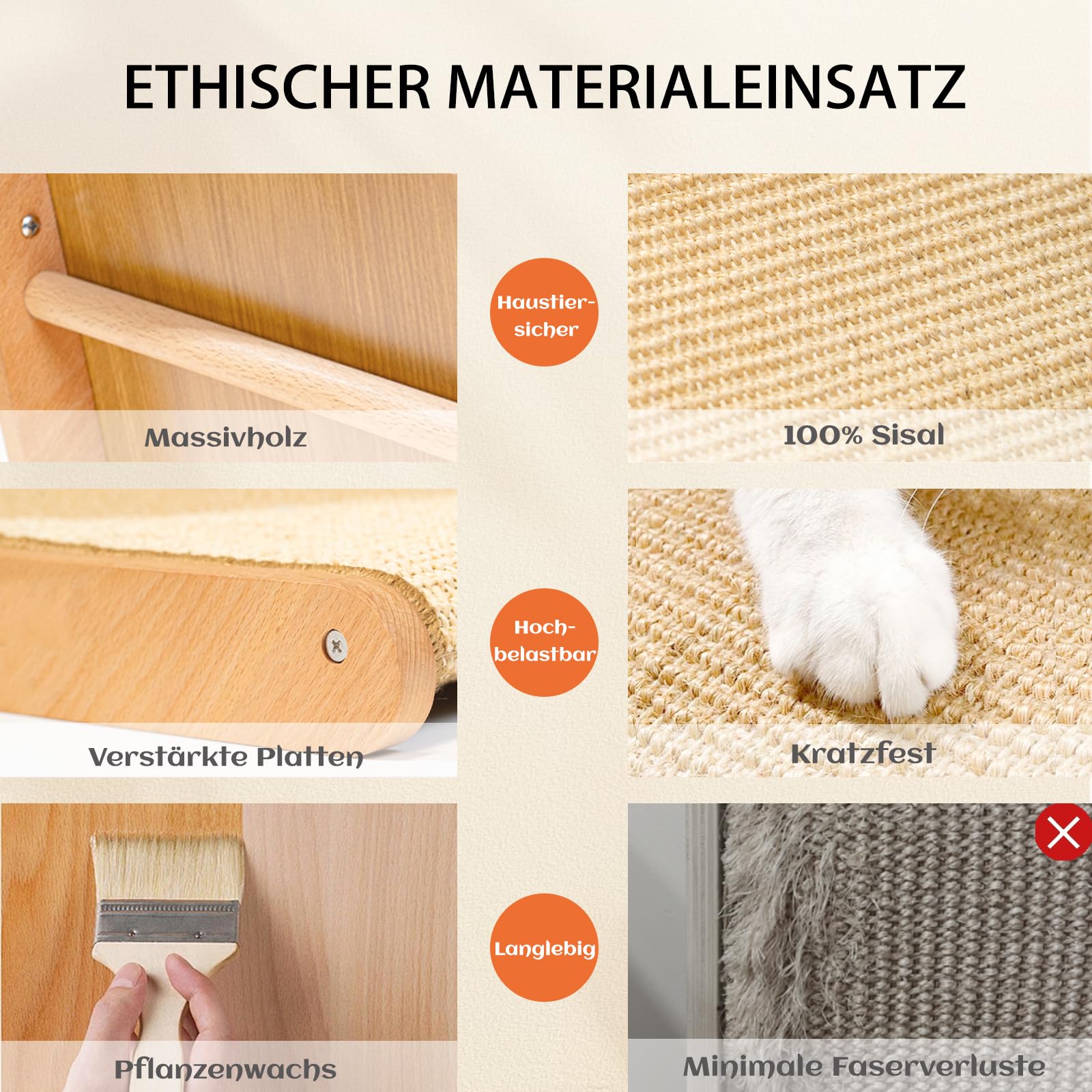 CheerPals Tiragraffi per gatti a forma di L, in legno di faggio massiccio, design a 105° | Tappetino tiragraffi in sisal naturale, grande 58 x 37 x 48 cm, mobili per animali domestici per tutti i gatti