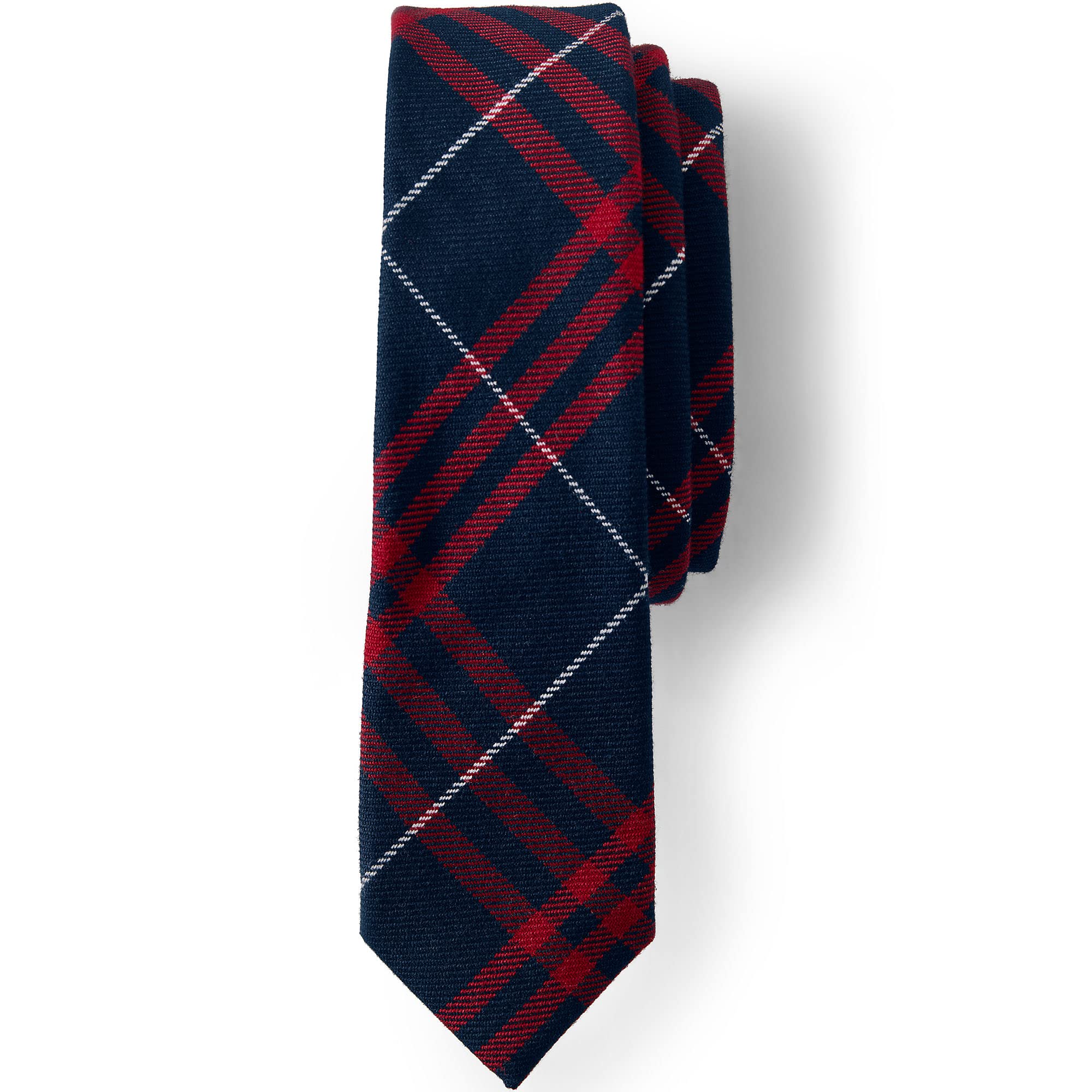 Lands' End Uniform To Be Tied Plaid Tie Classic Navy Large Plaid One Size