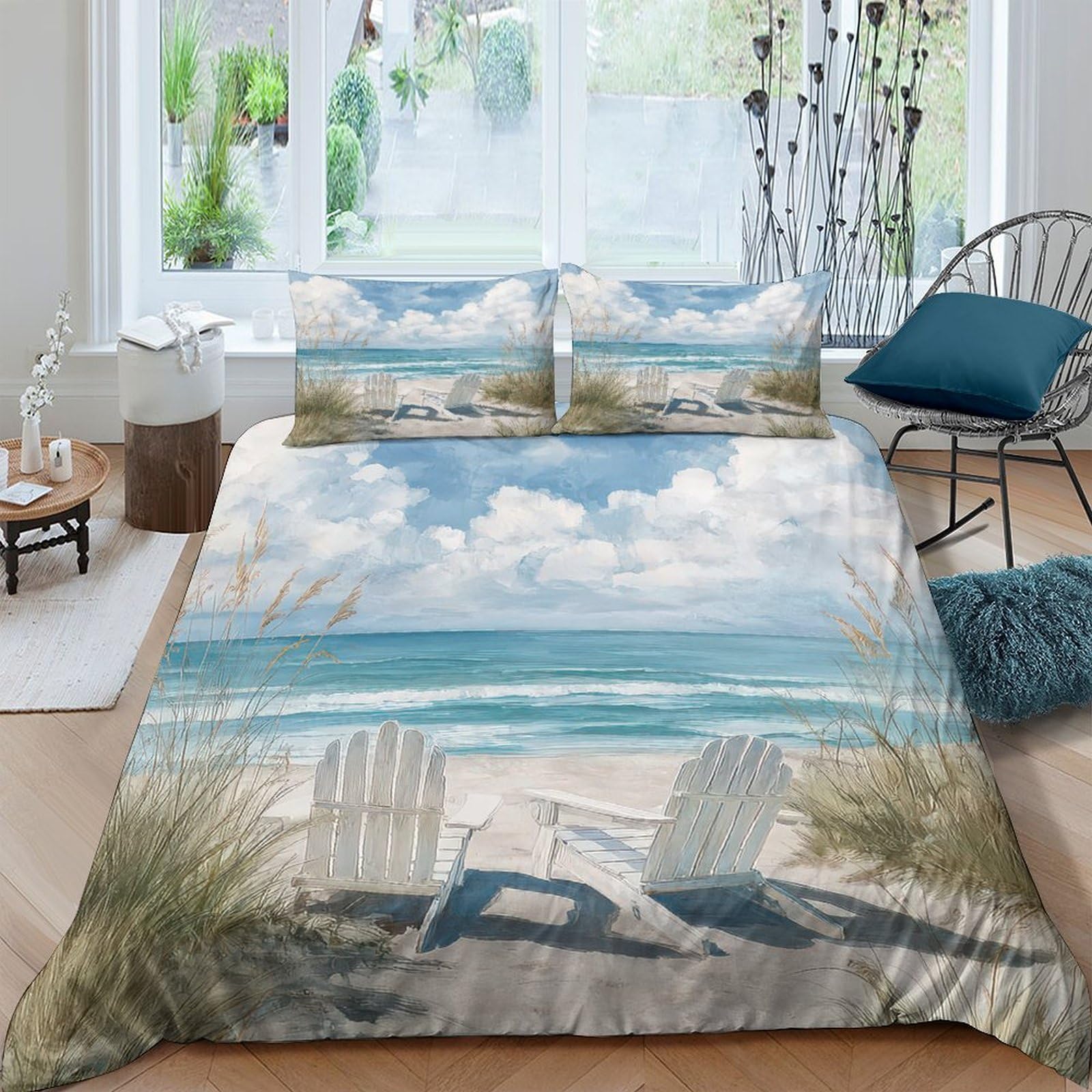 Ctjqhvkz Style-6 3D Printed Beach Ocean View Fitted Sheet Microfiber Soft Anti-Slip Coastal Chair Bed Sheet For Bedroom Guest Room Decor Single（135X200cm）