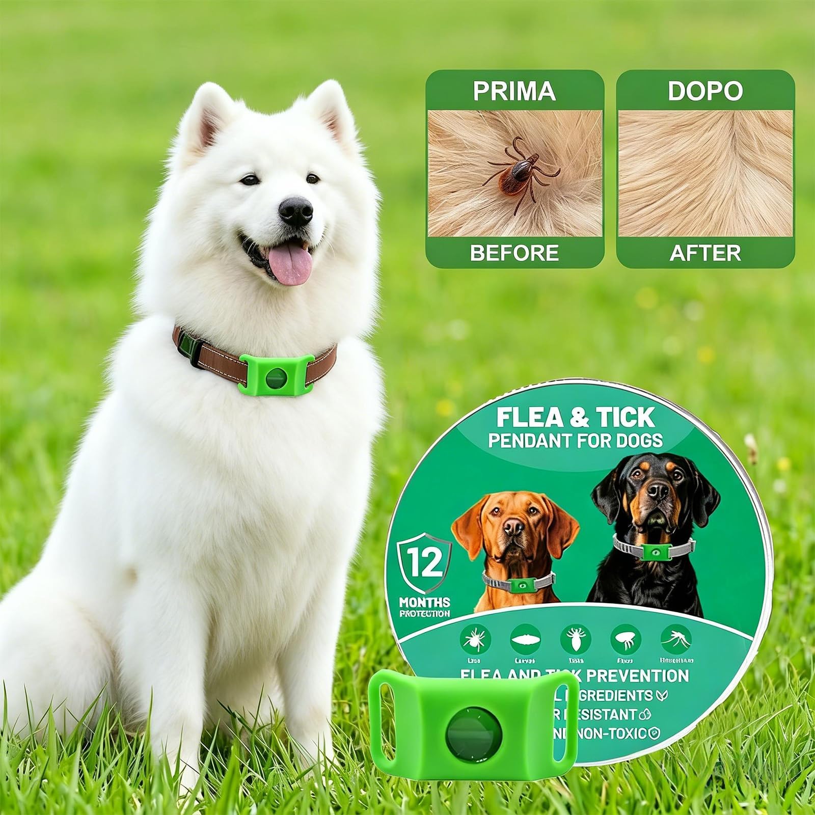 Aquality Pets Collier Antiparasitaire, Collier Anti Puces pour Chien, Réglable Naturel Pendentif Répulsif aux Huiles Essentielles avec 2 Capsules Remplaçables (Noir) - 2