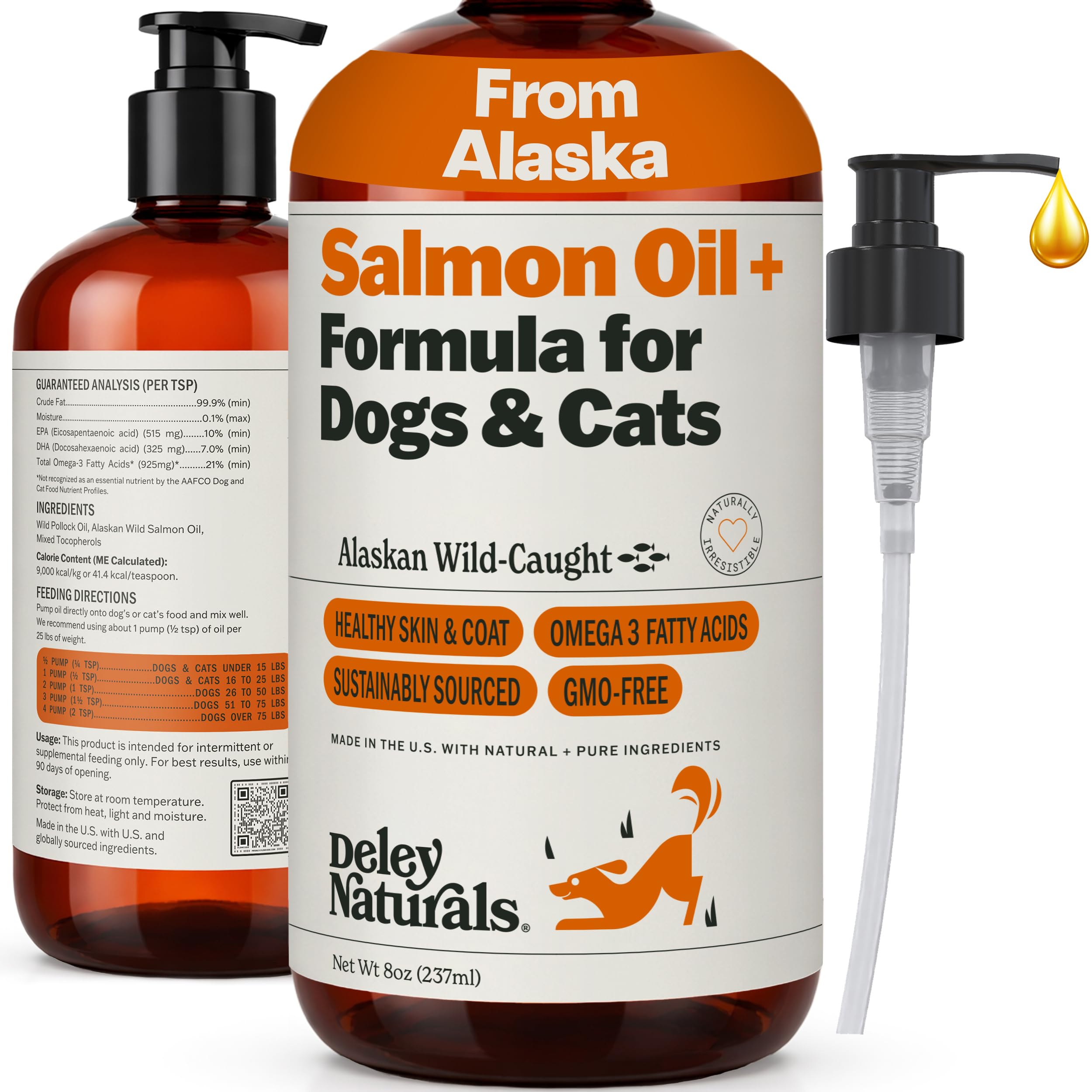 Deley Naturals Wild Alaskan Salmon Oil for Dogs & Cats - New and Improved Salmon Oil Plus Formula - Fish Oil for Dogs with Omega 3, DHA and EPA - Omega 3 for Healthy Skin and Coat - 32oz Made in USA — Amazon image 11