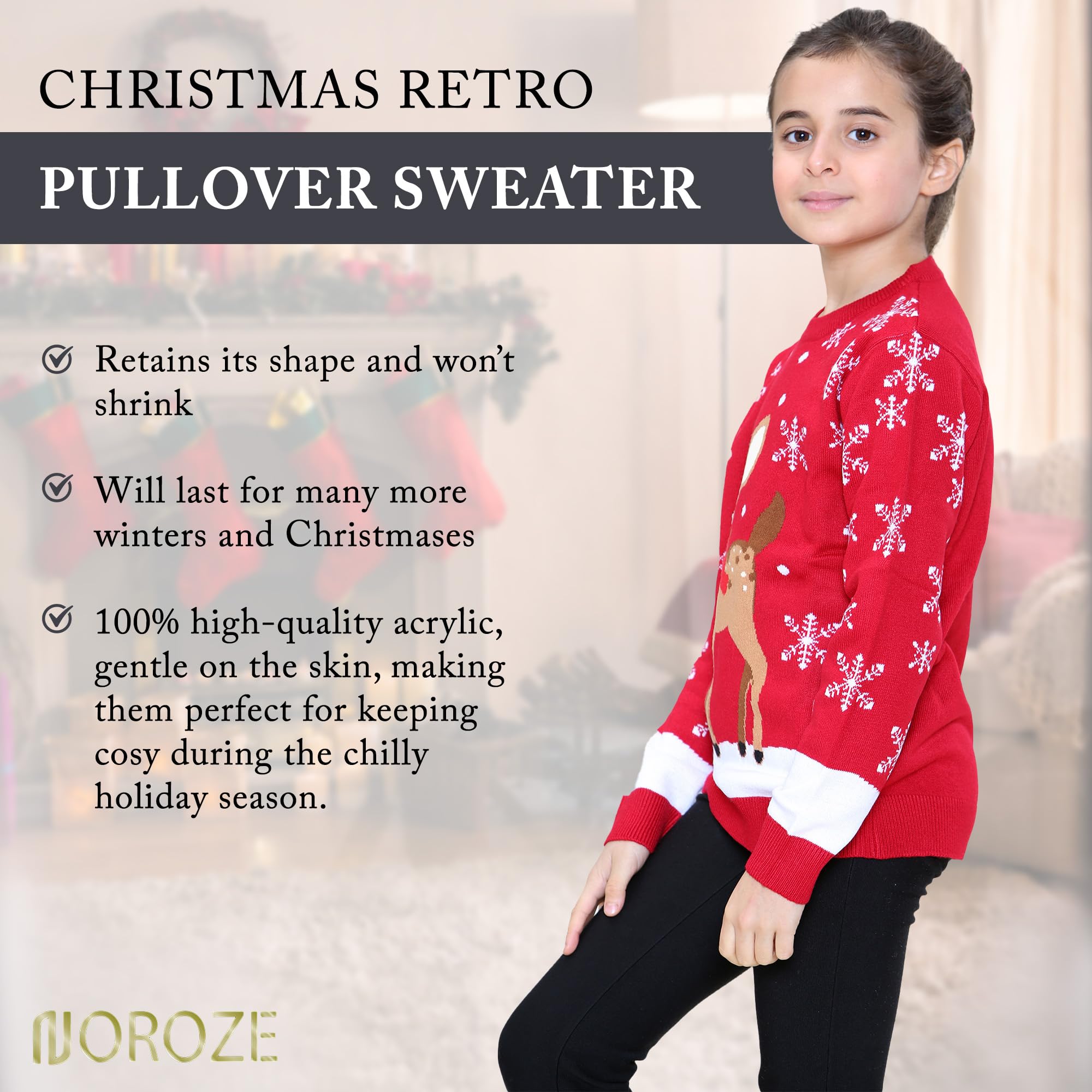 NOROZE Navidad 3D Jersey Niños Pájaro Reno Retro Pull-Over Suéter