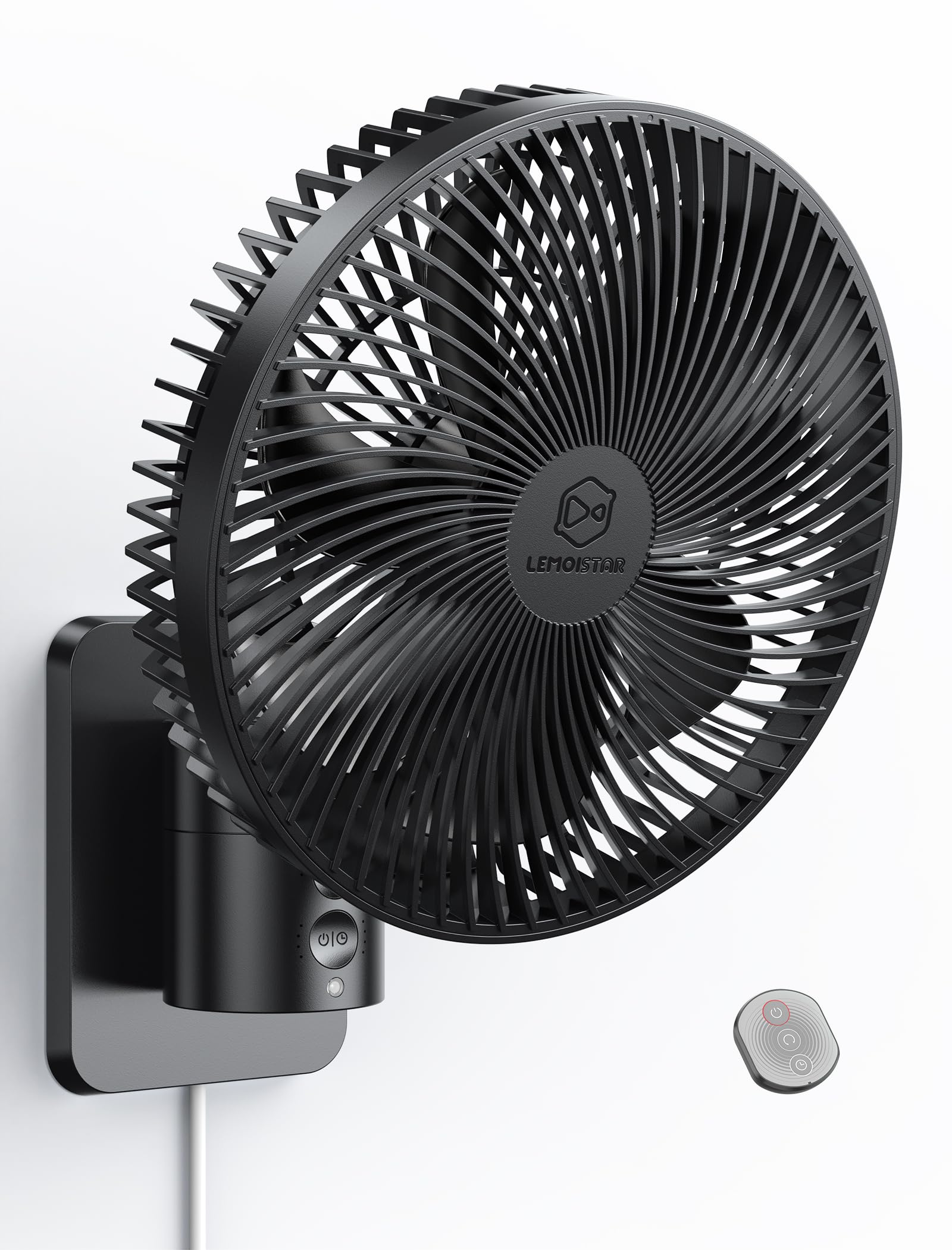 8.5-Inch Quiet Wall-Mounted Oscillation Fan with Remote & Timer, 4-Speed Adjustable for Small Bathrooms, Indoor Bedroom Cooling for RV, Adjustable Tilt, 5.92 ft Cord, Garage Cooling Fan for Home
