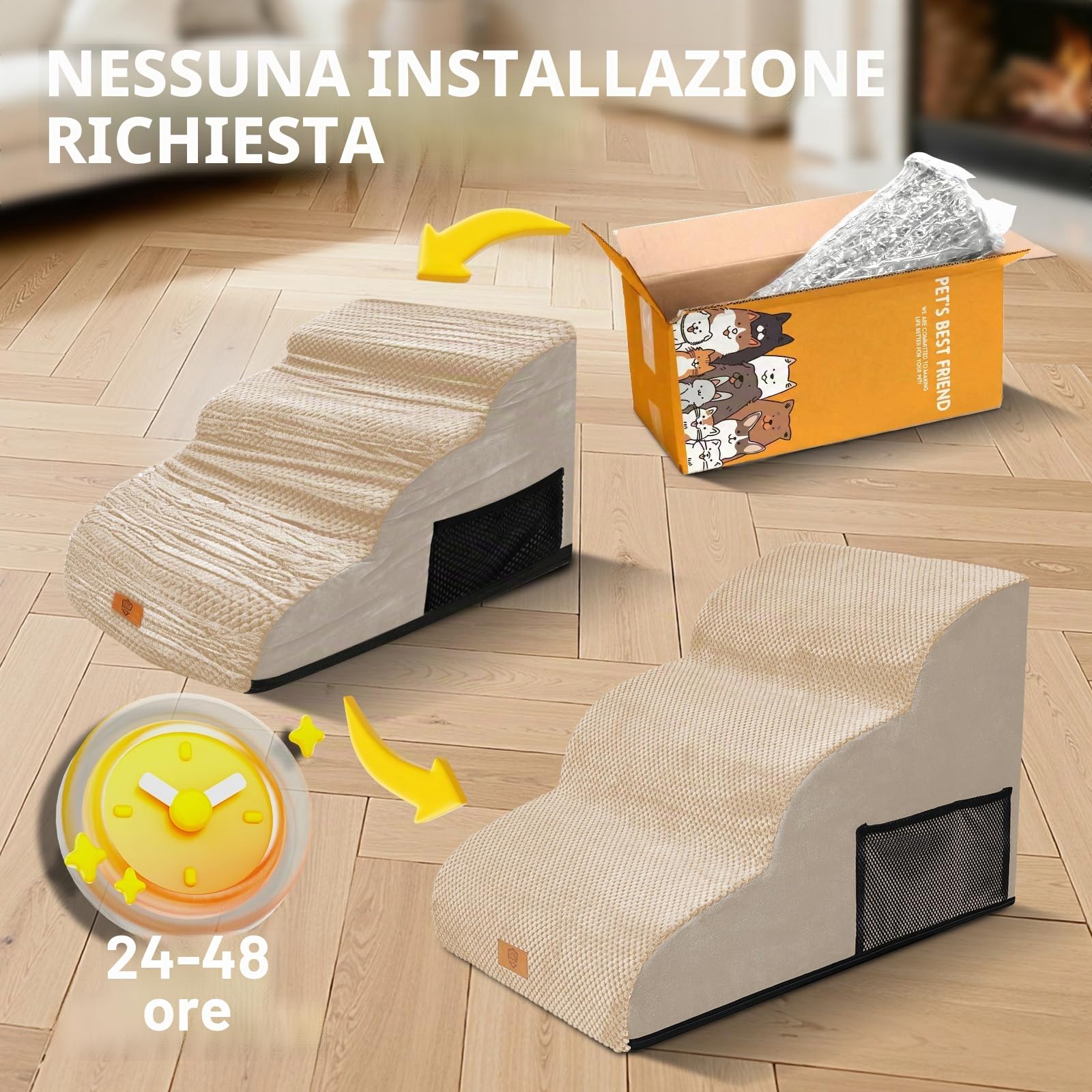Zvonema Scala per cani di piccola taglia, impermeabile, per cani, profilassi delle lesioni, spugna di alta qualità, antiscivolo, lavabile, per divano letto, beige