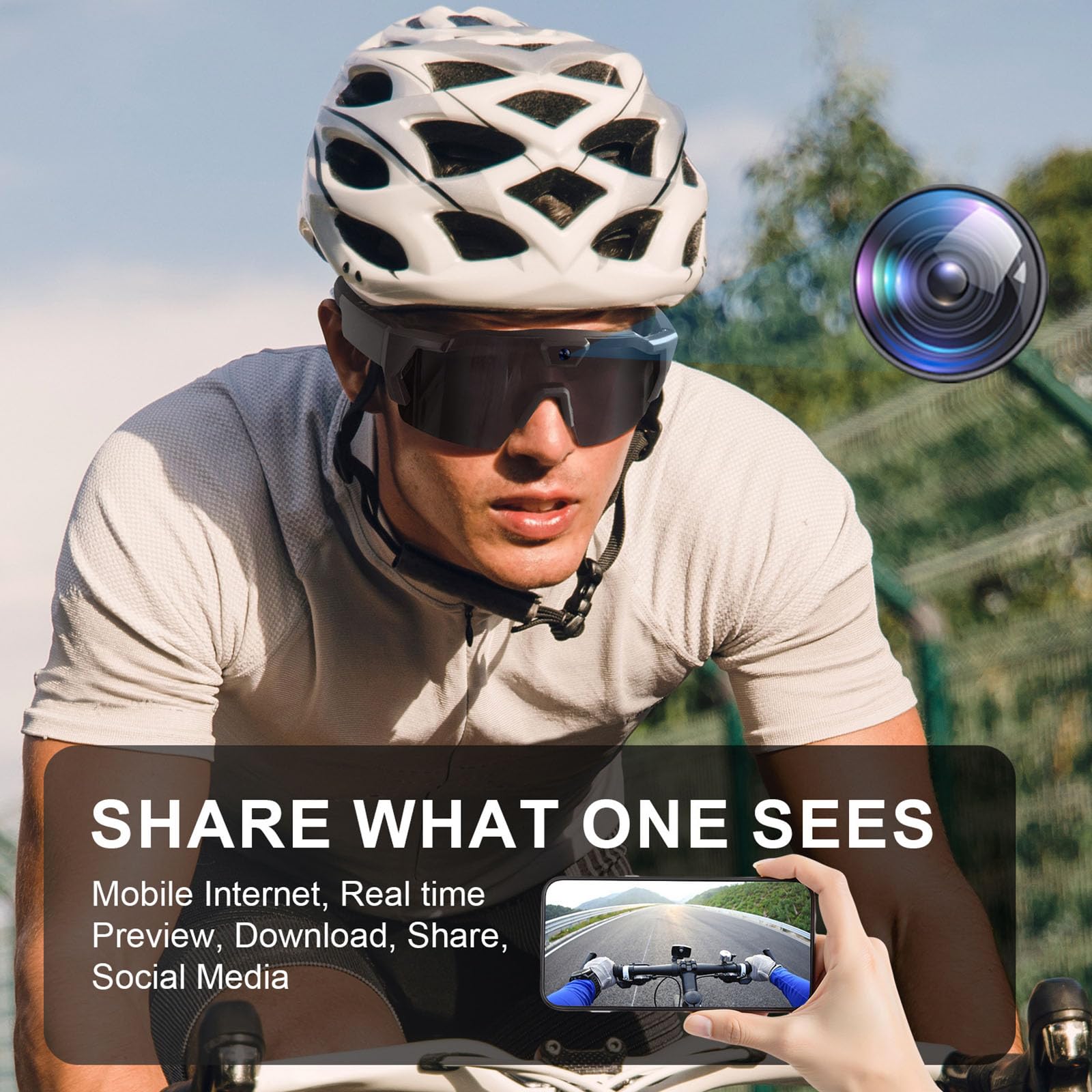 Occhiali da Corsa con Telecamera HD 1080P, Occhiali da Sole con Action Camera da 64G ROM, Ideali per Sport all'Aperto, Ciclismo e Viaggi, Adatti a Uomo e Donna