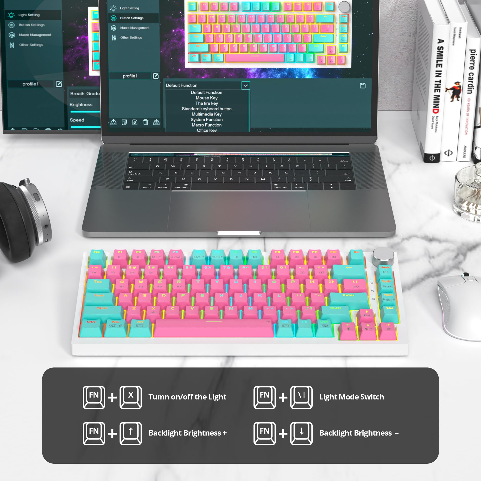Tastiera 75 Percento Meccanica Wireless,USB/Bluetooth/2.4G,Retroilluminata RGB, Creamy Keyboard TKL Tastiera Compatta da Gaming con Knob Hot-swap per PC,MAC Layout QWERTY americano