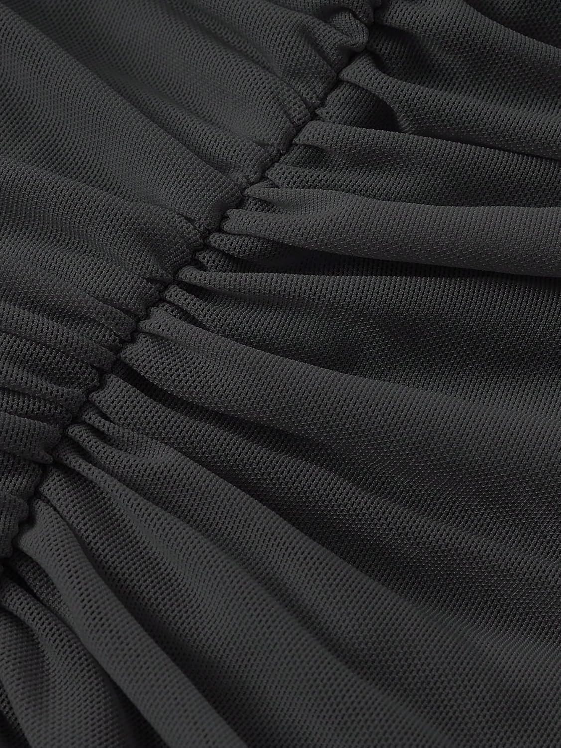 OYOANGLE Women's Off Shoulder Ruched Lettuce Trim Mesh Short Sleeve Tee Shirts Solid Slim Fit Crop Tops - Image 4