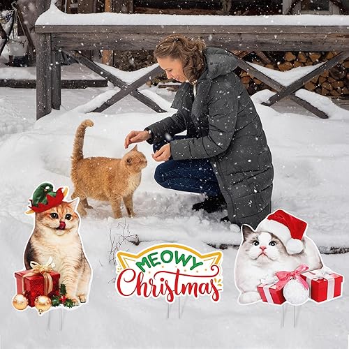 Miniatura 4 de Suzile 8 carteles de Navidad para patio con estacas de gato con estacas, letrero de césped de Navidad con temática de mascotas, estacas de Navidad