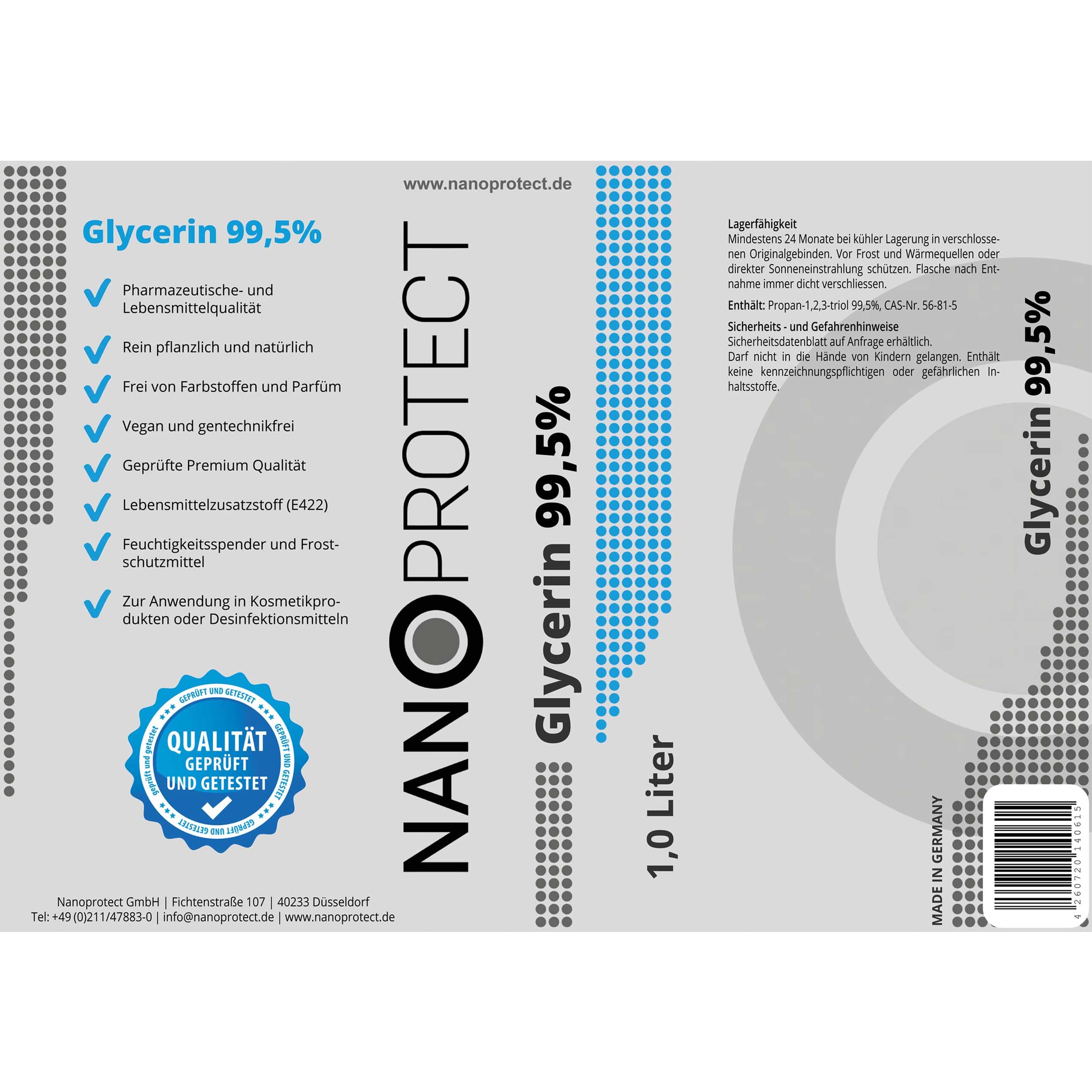 Nanoprotect | VG PG 2x1L/kg | Glycerin 99,5% E422 | Propylenglycol 99,7% E1520 | Pflanzlich Pharmaqualität | Höchste Reinheit | Perfektes DIY-Nebelfluid für Disko und mehr - Made in Germany