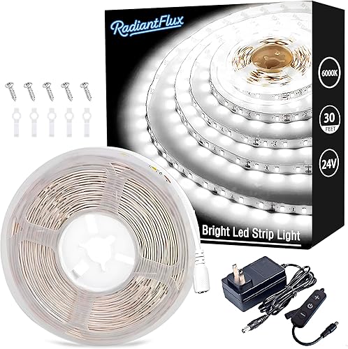 Miniatura 12 de RadiantFlux 2 juegos de tiras de luz de 10 pies, tiras de luces LED regulables de 24 V, tiras de luces LED blancas, tira de luz LED súper brillante
