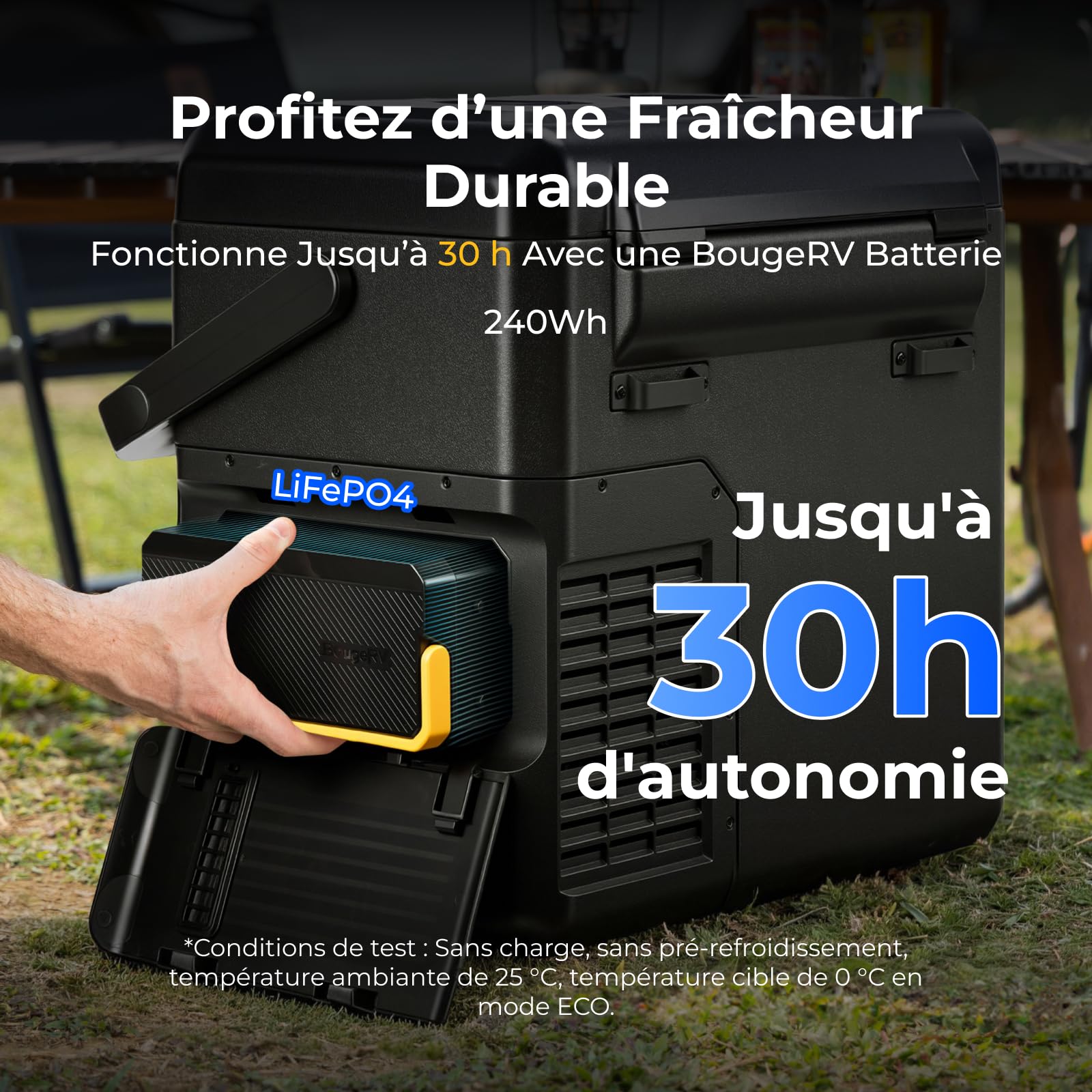 BougeRV CRH20 20L Glacière à Batterie 240Wh 12V 230V Compresseur Portable IPX4 -20°C~20°C