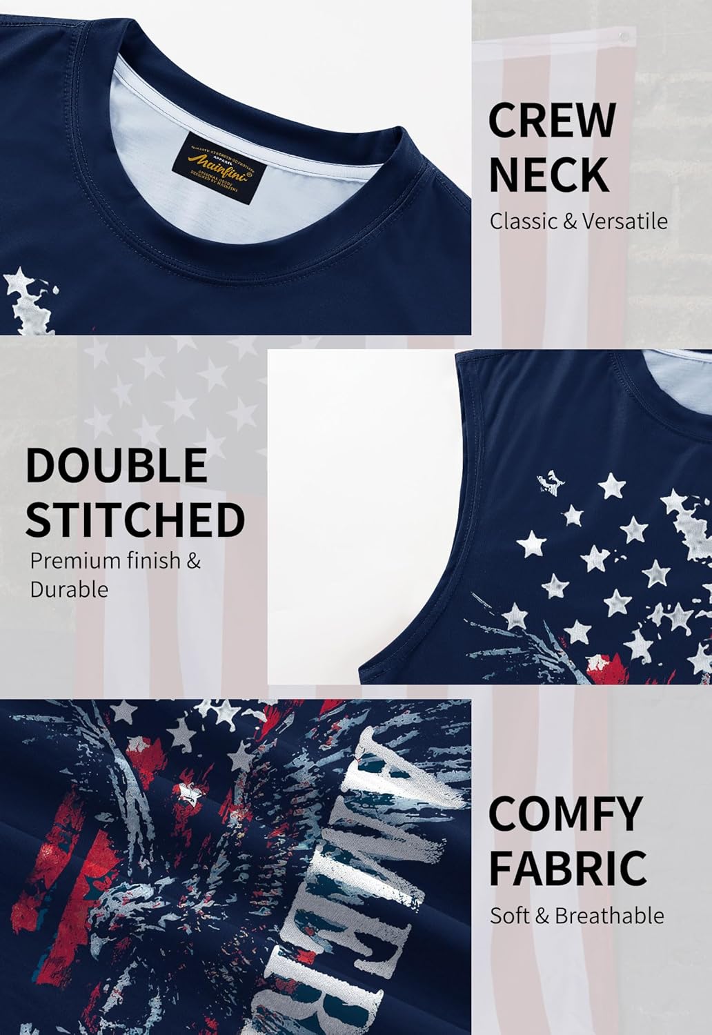 Mainfini Men American Flag Tank Top Muscle Graphic Gym Workout USA Sleeveless Tee Shirts (S-3XL) Small Blue-american Eagle image 6 of 8 B0F2J1FH7K