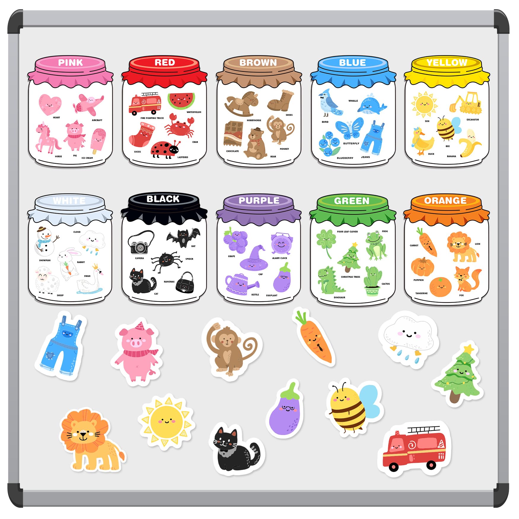 Creatoy Magnetic Color Sorting Set for Fridge Toddlers 2 3 4 5 Montessori Color Learning for Whiteboard Basic Vocabulary Learning Kitchen Toys Kids pre-k Homeschool Classroom Must Haves