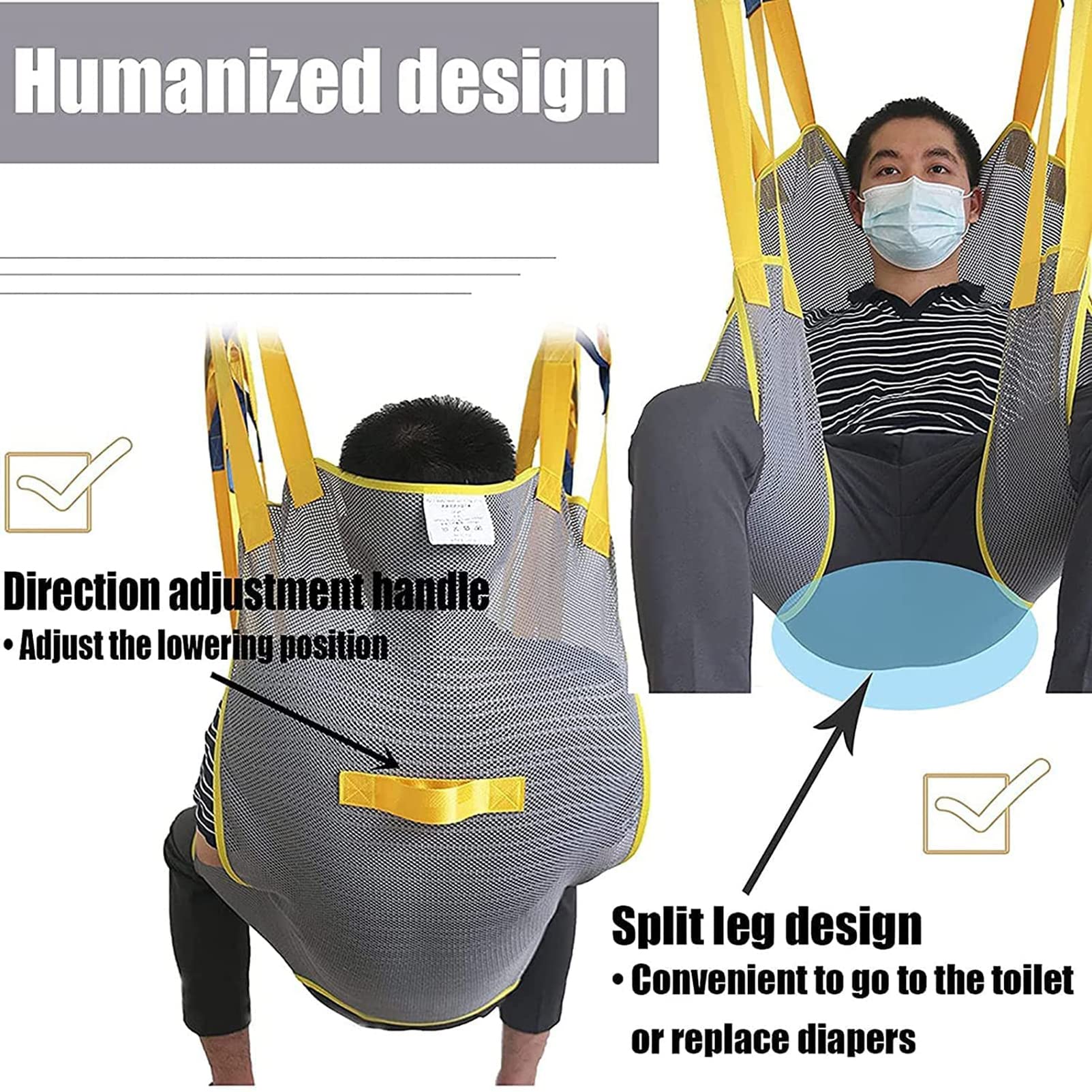 Eslinga De Elevación del Paciente para IR Al Baño, Eslinga De Malla Universal para IR Al Baño, Eslinga De Ducha De Pierna Dividida para Ascensores, para Ancianos Discapacitados Postrados En Cama
