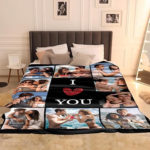 Miniatura 10 de Manta personalizada con texto de fotos, collage de fotos personalizada, carga tu imagen, manta de forro polar personalizada, regalos de San Valentín