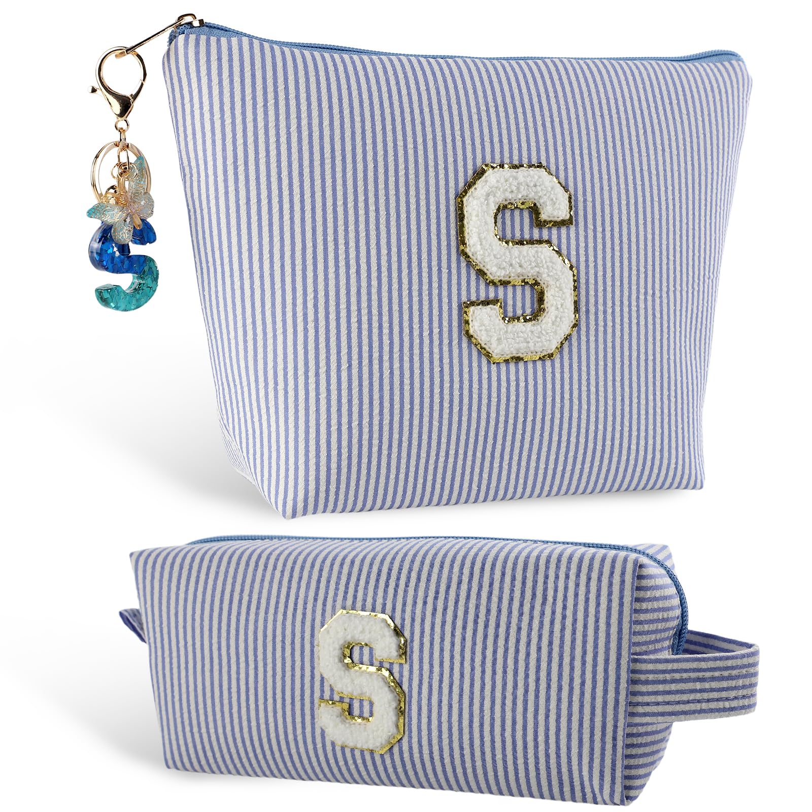2 Pezzi Beauty Case Personalizzata | Pochette e Portachiavi Bambina Ragazza con iniziale, Regali Personalizzati per Mamme, Fidanzate e Sorelle