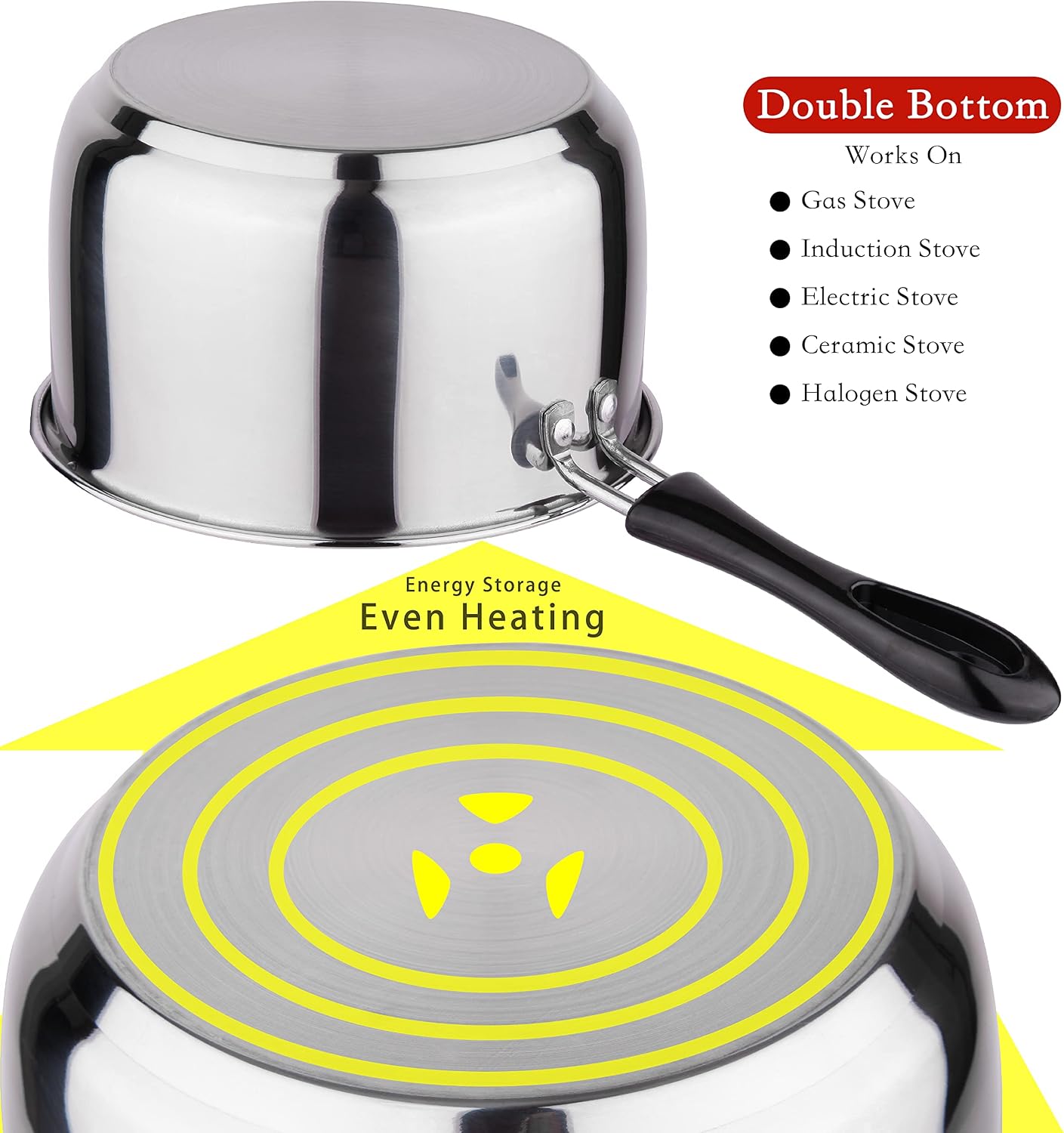 Multi-Size 6 piece Inductive Pot Set, Pots and Pans Set, Cookware Sets Stainless Steel 3 Pots Round Shaped (2qt, 3qt and 4qt) By Lake Tian
